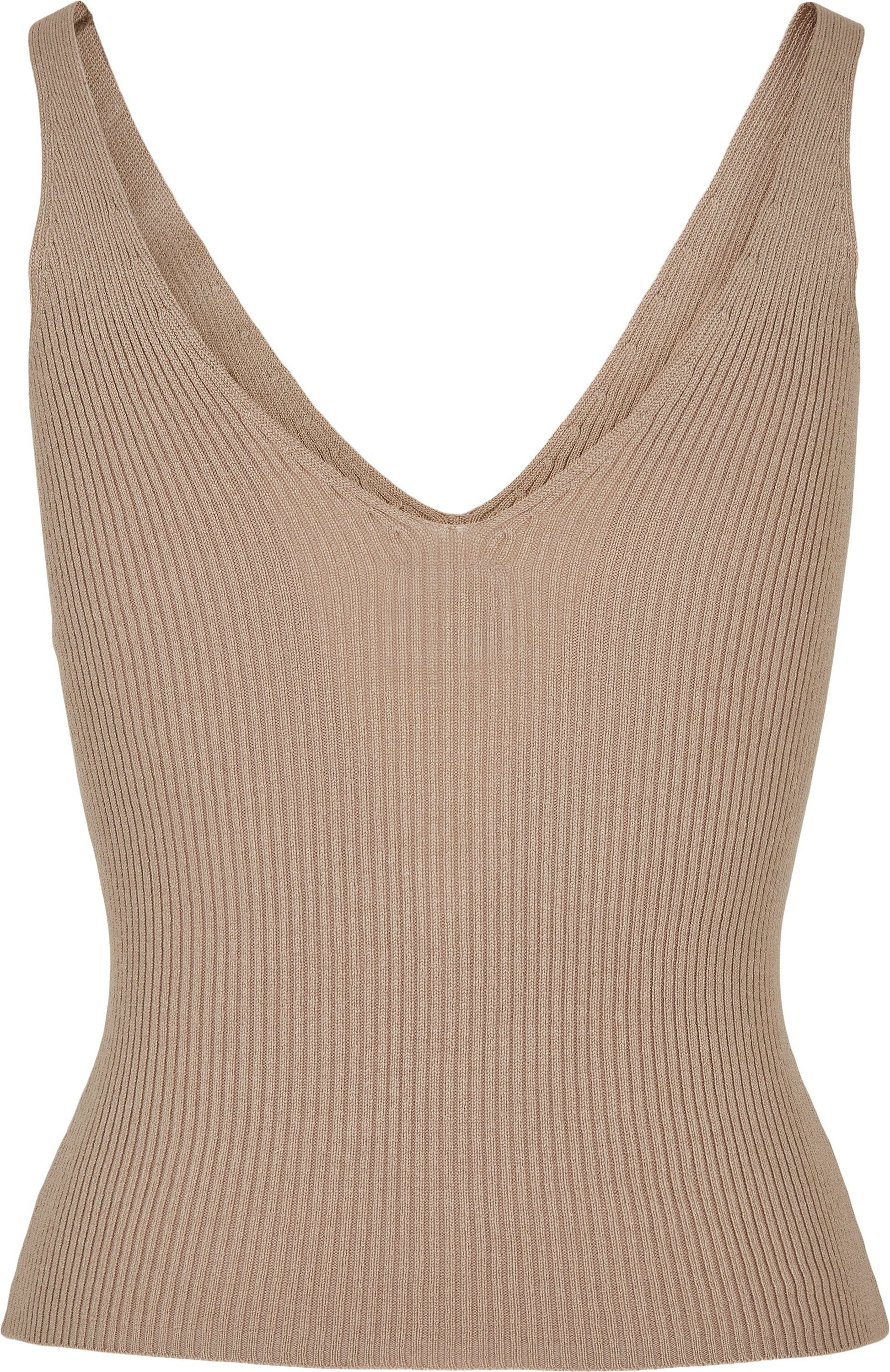 URBAN CLASSICS (1-tlg) lighttaupe Knit Top Rib Ladies T-Shirt Damen
