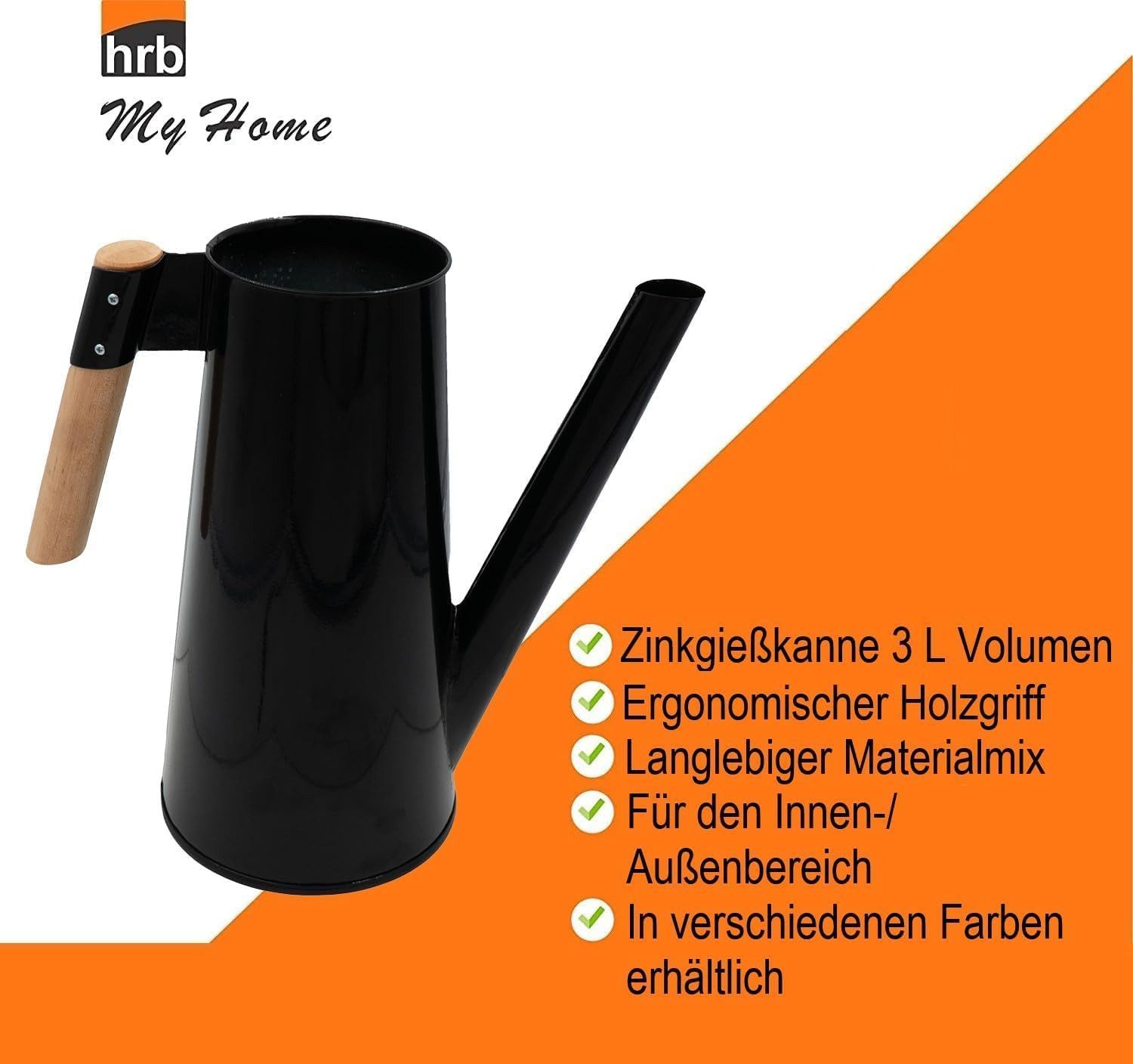 hrb Gießkanne Zinkgießkanne 3 L, feuerverzinkt,langlebige Metallgießkanne Kanne, ergonomischer Buchenholzgriff, verzinkter Metallstahl, lackiert – Bild 4 von 5