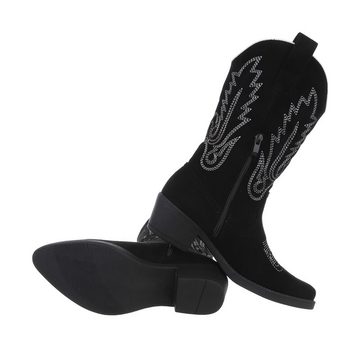 Ital-Design Damen Cowboyboots Western Westernstiefel Blockabsatz Western- & Bikerstiefel in Schwarz