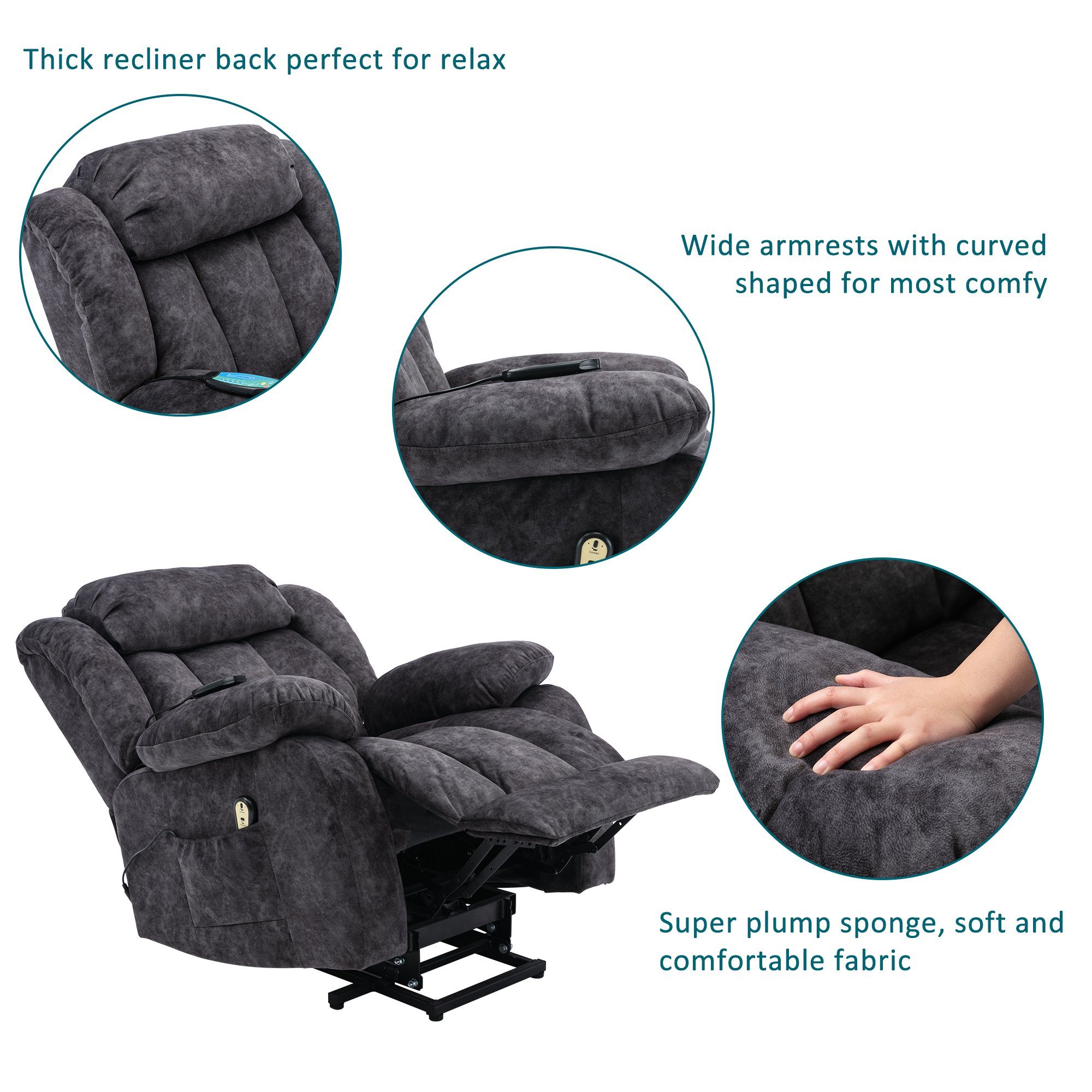 Merax TV-Sessel Elektrisch mit mit Liegefunktion, Wärme Fernsehsessel und Massagesessel Relaxsessel relaxfunktion, und Vibraiton, Aufstehhilfe Grau