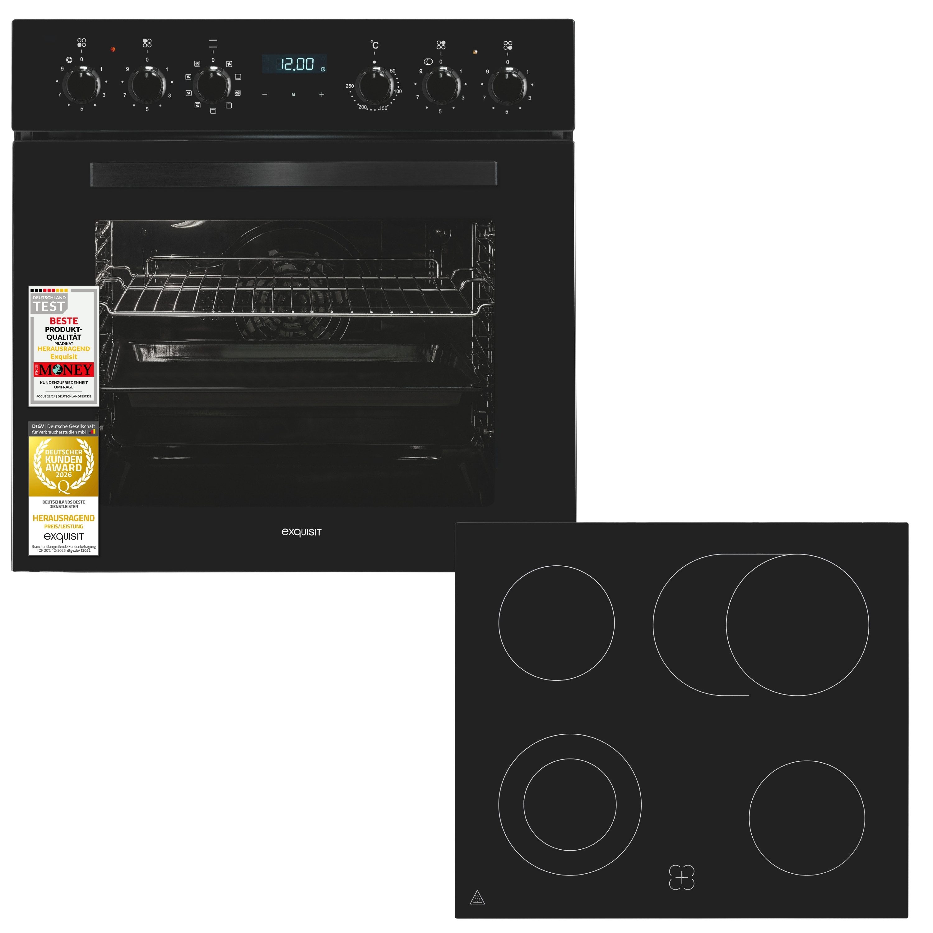 exquisit Backofen-Set EHE5285-HBZ-020, mit Teleskopauszug nachrüstbar, 75 l Garraum, 9 Funktionen, Umluft Grill Heißluft, Energieklasse A