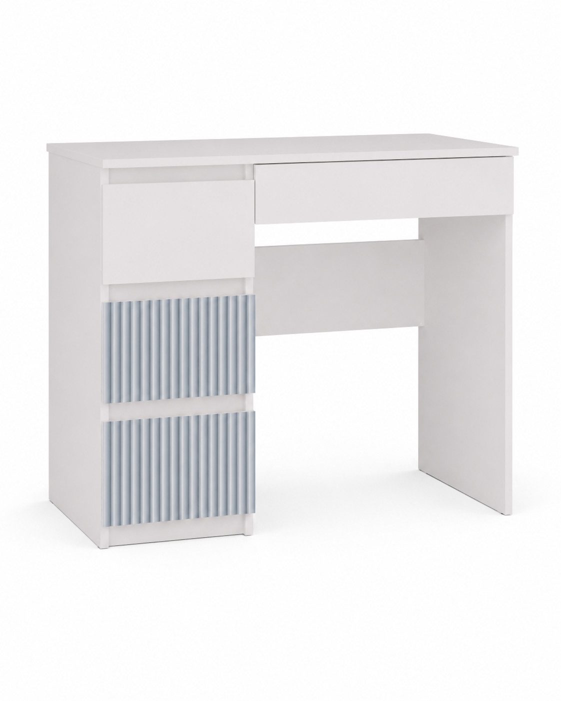 ibonto Jugendzimmer-Set Schreibtisch mit Kommode Weiß Blau 8 Schubladen Stauraum
