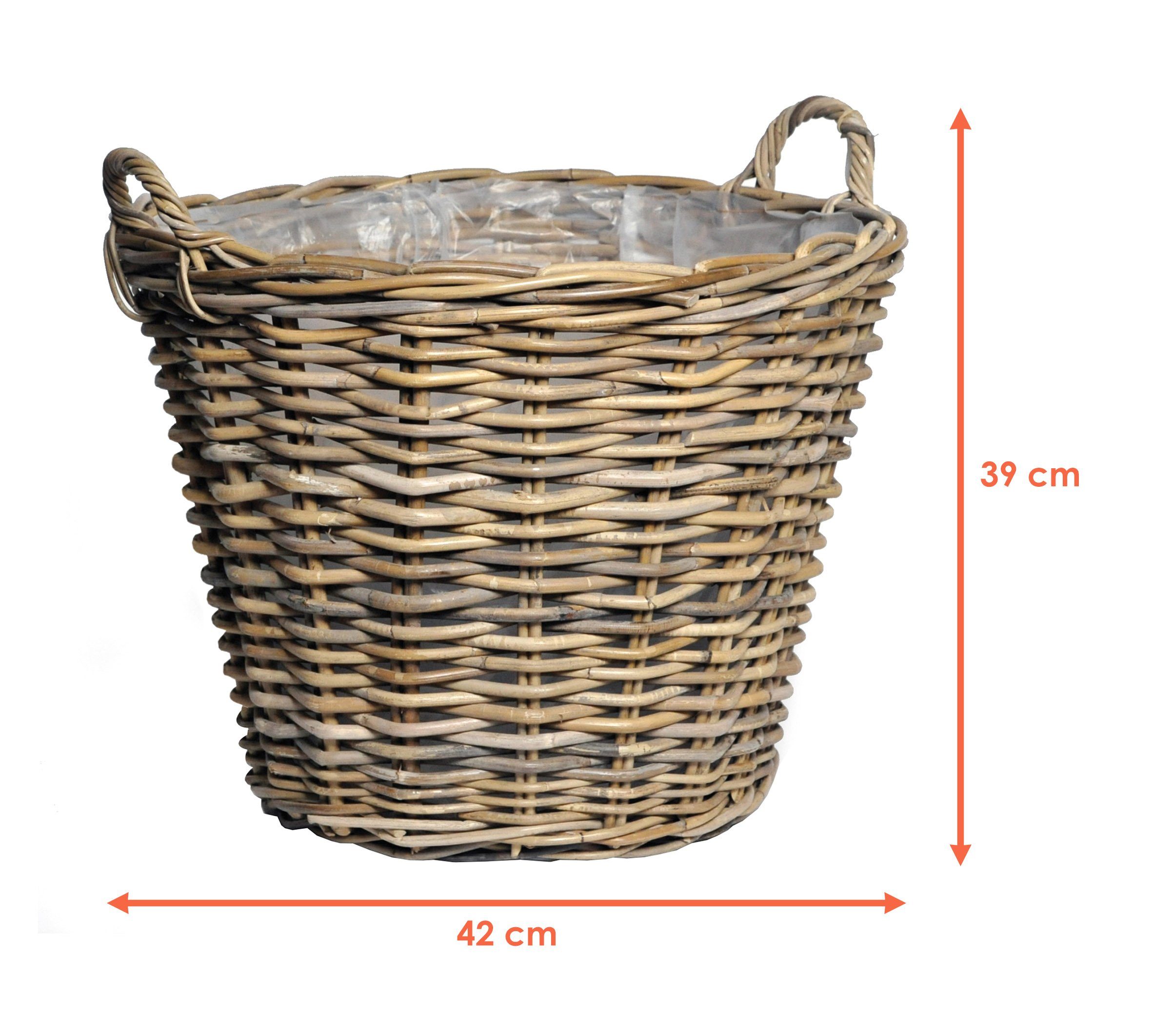 Spetebo Weidenkorb Rattan Pflanzkorb natur mit Henkeln - 34 cm (Packung, 1 St., 1 tlg), Weide Blumenkorb mit Folie