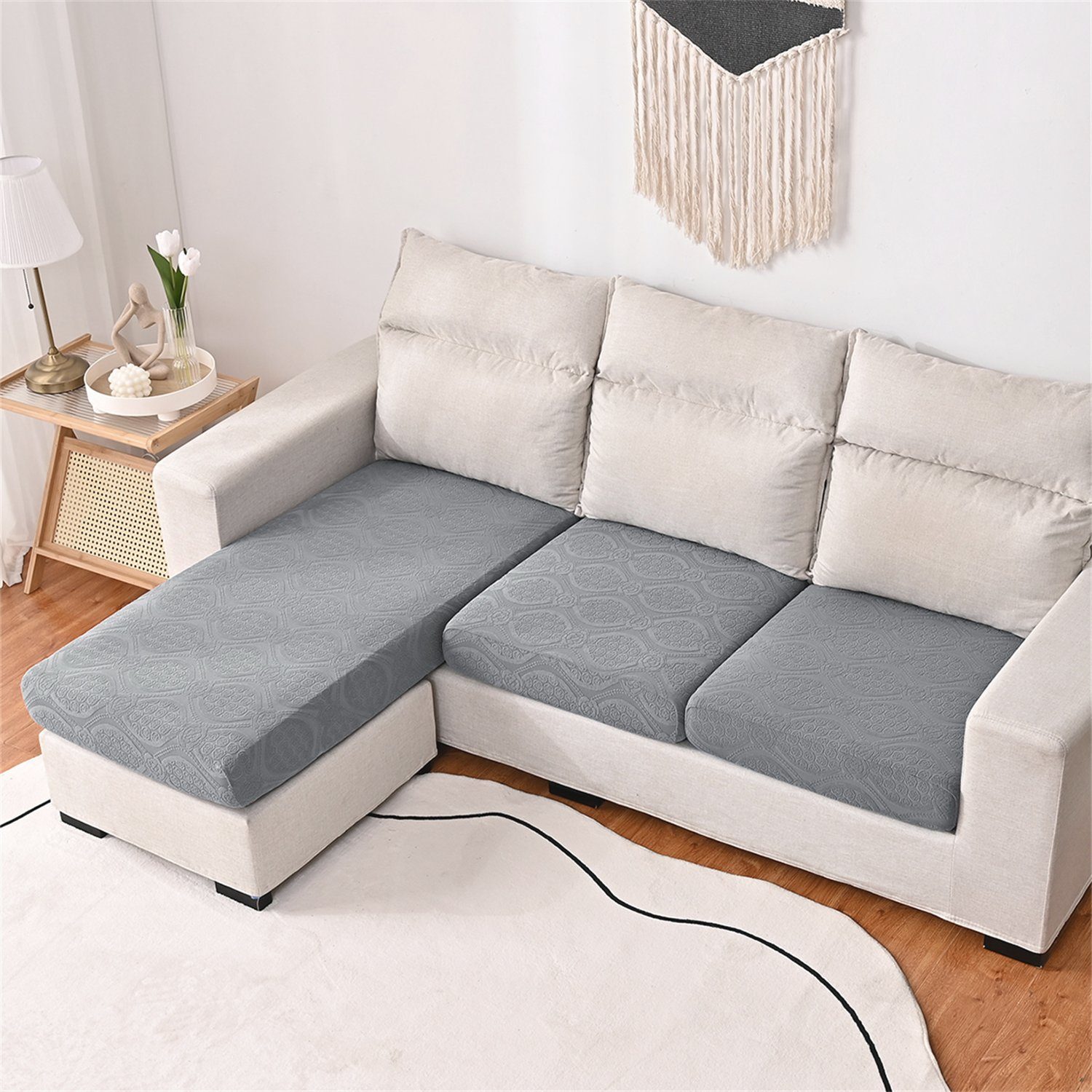 Grau HOMEIDEAS, Couch Kissenbezüge - für Blume Sofahusse, Bezüge Sofa 1,2,3,4 Sitze