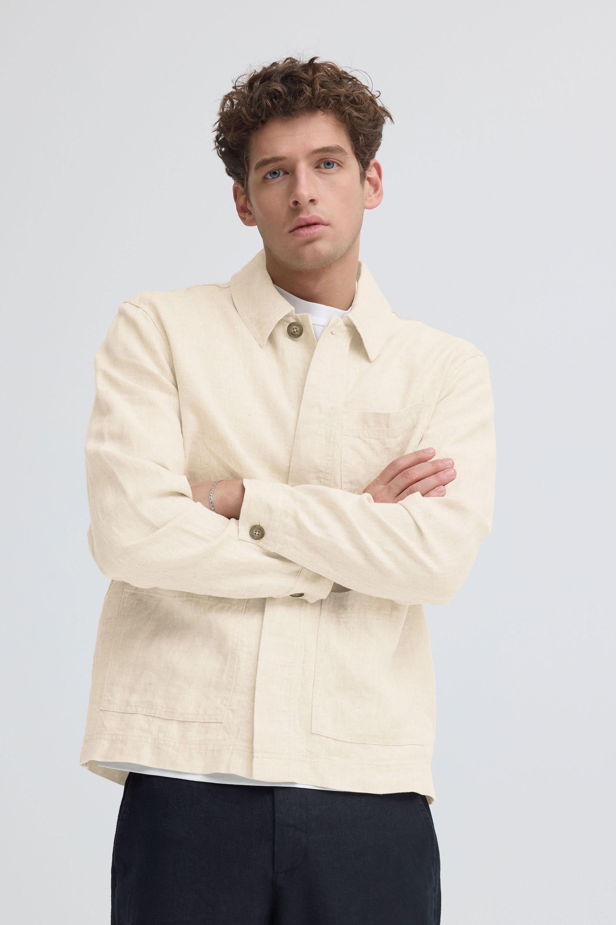 Casual Friday Hemdjacke CFEvensen Sommerliche Leinen-Hemdjacke mit Eingrifftaschen