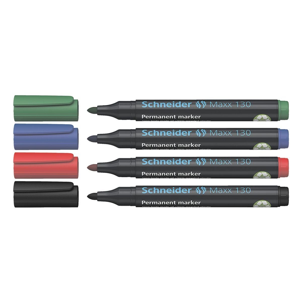 Schneider Permanentmarker Maxx 130, (4-tlg), toluolfrei, Strichstärke: 1,0 - 3,0 mm grün, blau, rot, schwarz
