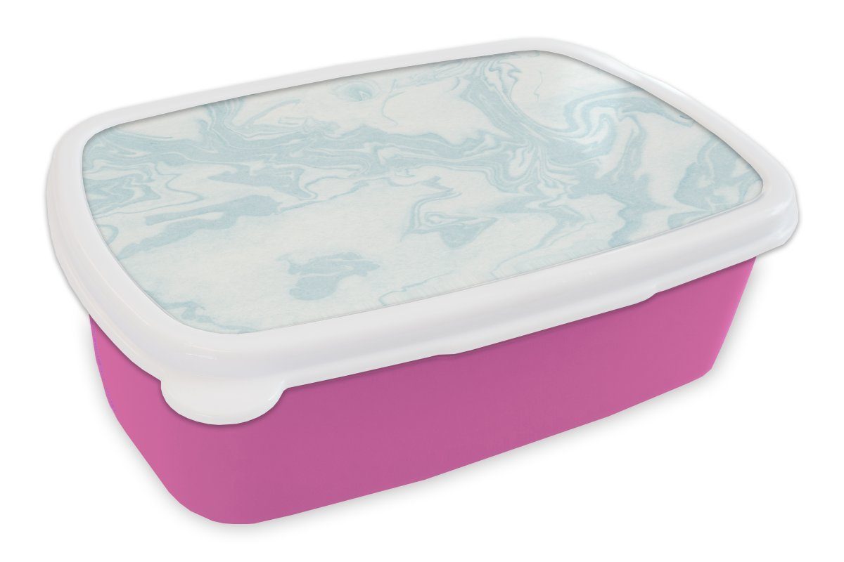 MuchoWow Lunchbox Marmor - Blau - Muster, Kunststoff, (2-tlg), Brotbox für Erwachsene, Brotdose Kinder, Snackbox, Mädchen, Kunststoff rosa