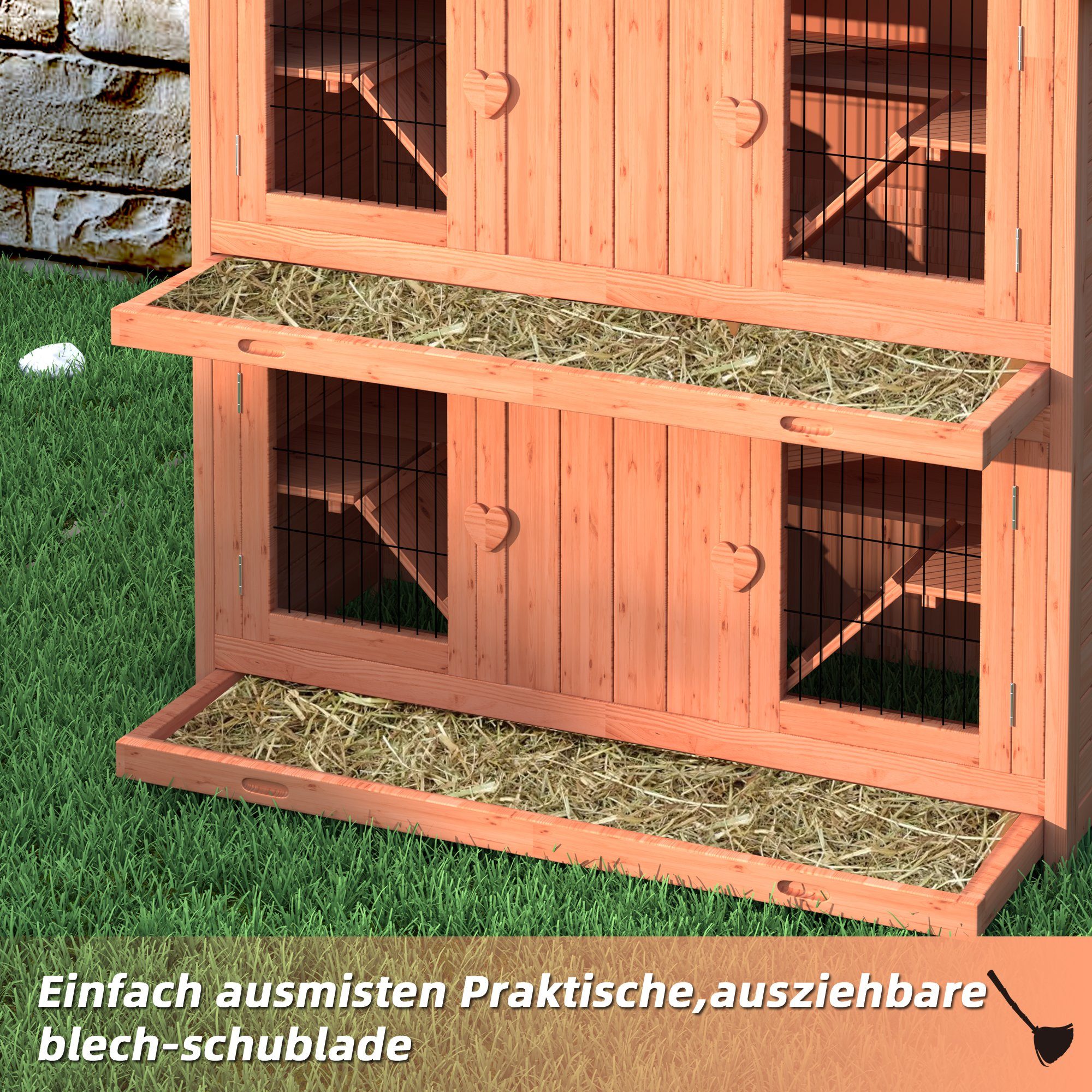 Melko Kleintierstall Kleintierstall Hasenstall Aufzucht aus Holz 4 Boxen Winterfest käfig, 4 Rampen