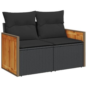 vidaXL Loungesofa Gartensofa mit Kissen 2-Sitzer Schwarz Poly Rattan