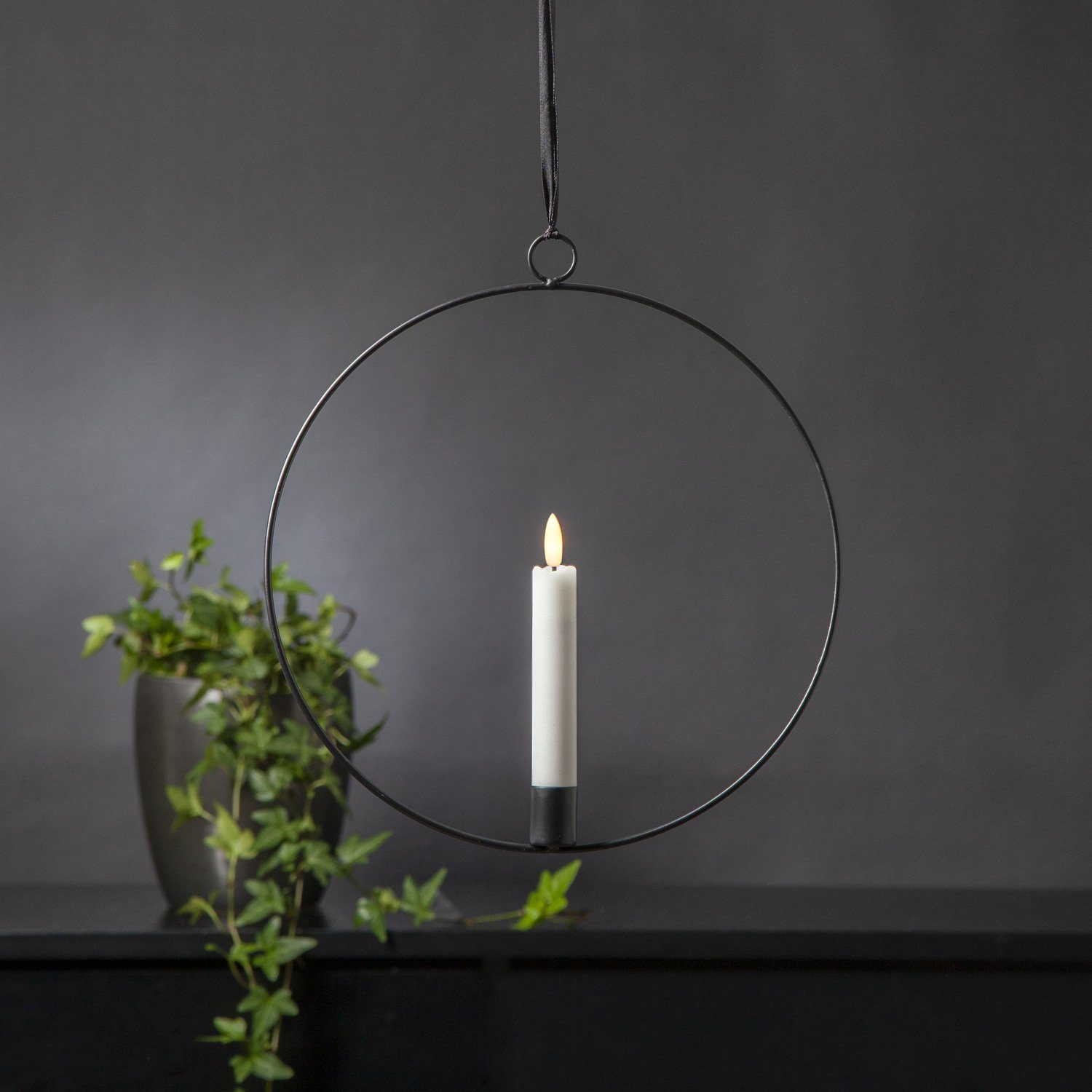 MARELIDA Hängeleuchte Dekoring mit LED Kerze Flamme mit Aufhänger 28,5cm Timer Batterie, LED Classic, warmweiß (2100K bis 3000K)