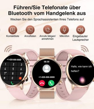 Sross Smartwatch,Fitness Tracker Uhr für Damen Herren mit Anruffunktion Smartwatch (1,1" AOLED-Display HD Voll Touchscreen Zoll Zoll) Armbanduhr mit Herzfrequenz, SpO2, Schlafmonitor, NFC,Voice-Steuerung,Musiksteuerung,Schrittzähler,Kalorien-Tracker, IP68 Wasserdichte Smartwatch Kompatibel mit iOS 9.0 und Android 4.4