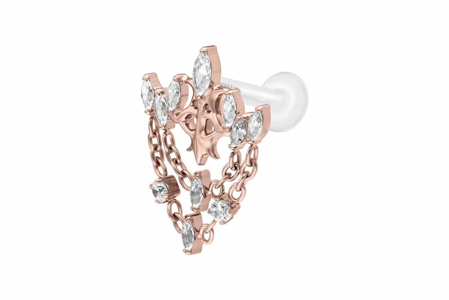 PIERCINGLINE Piercing-Set PTFE Labret mit Innengewinde + Titan-Aufsatz GOTISCHE KRONE + KETTEN (Labrets, 1-tlg)