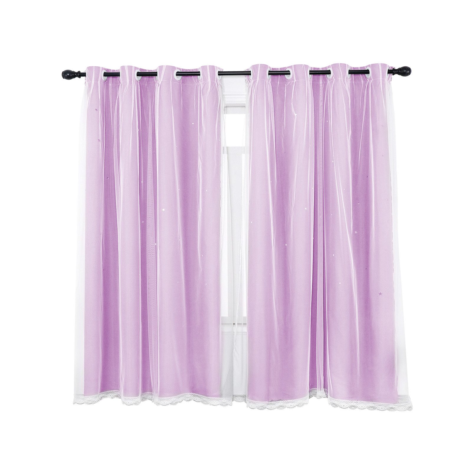 BTTO V&G Schiebegardine Verdunkelungsvorhang Glänzend Sterne Штори, 2er Set Doppellagiger, Kindervorhänge