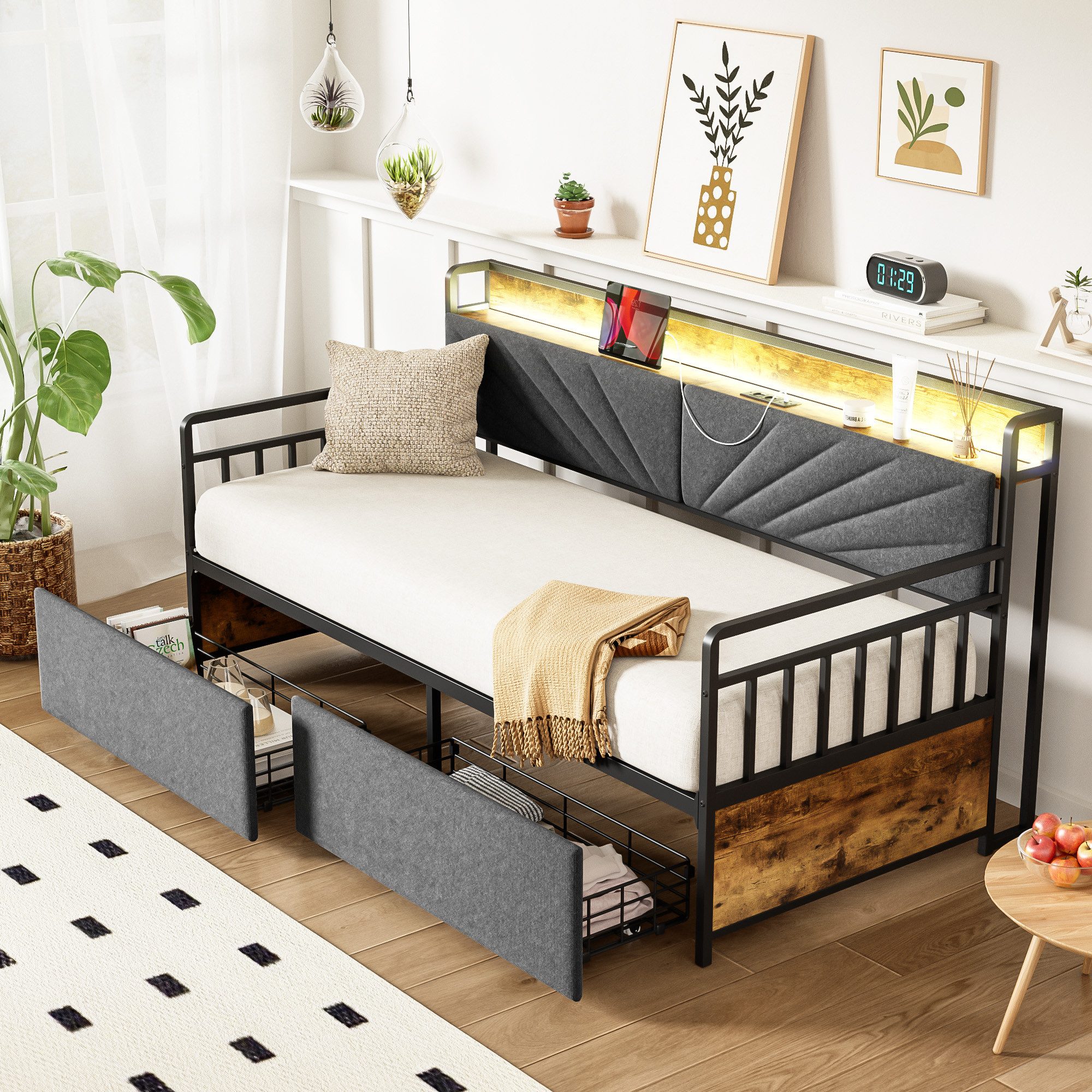 Odikalo Stauraumbett Schlafsofa Polsterbett Jugendbett Ablagen günstig online kaufen