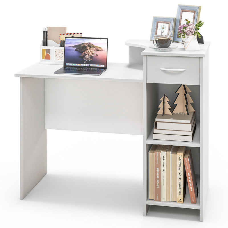 COSTWAY Schreibtisch, mit Schublade & verstellbarem Regal 102x49,5x84,5cm