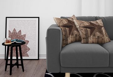 Kissenbezüge Modern Accent Doppelseitiger Digitaldruck, Abakuhaus (2 Stück), Rustikal Holz verwittert Stern Abbildung
