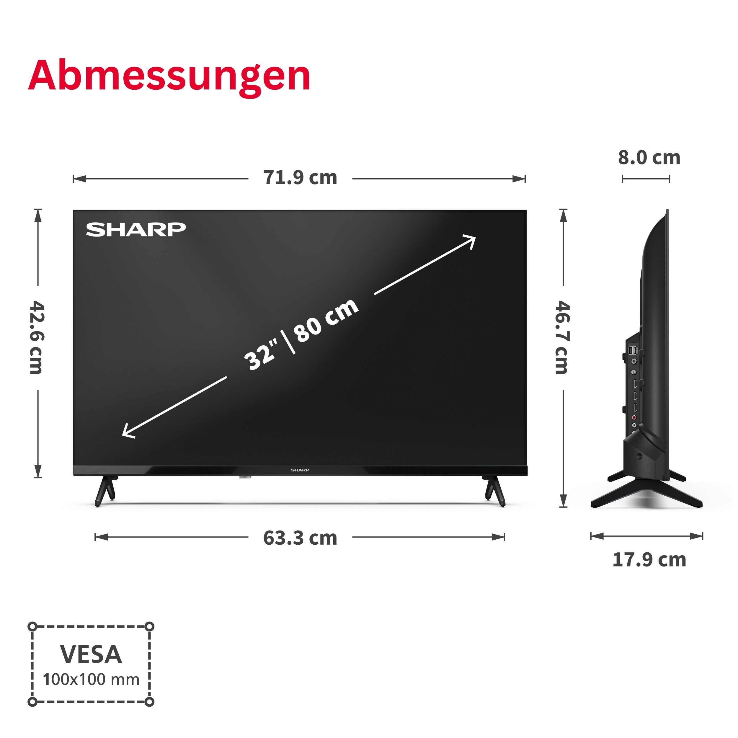 Sharp 32HA1705E LCD-LED Fernseher (80 cm/32 Zoll, HD-ready, HD-ready TV, Triple-Tuner, 3x HDMI / 2x USB)
