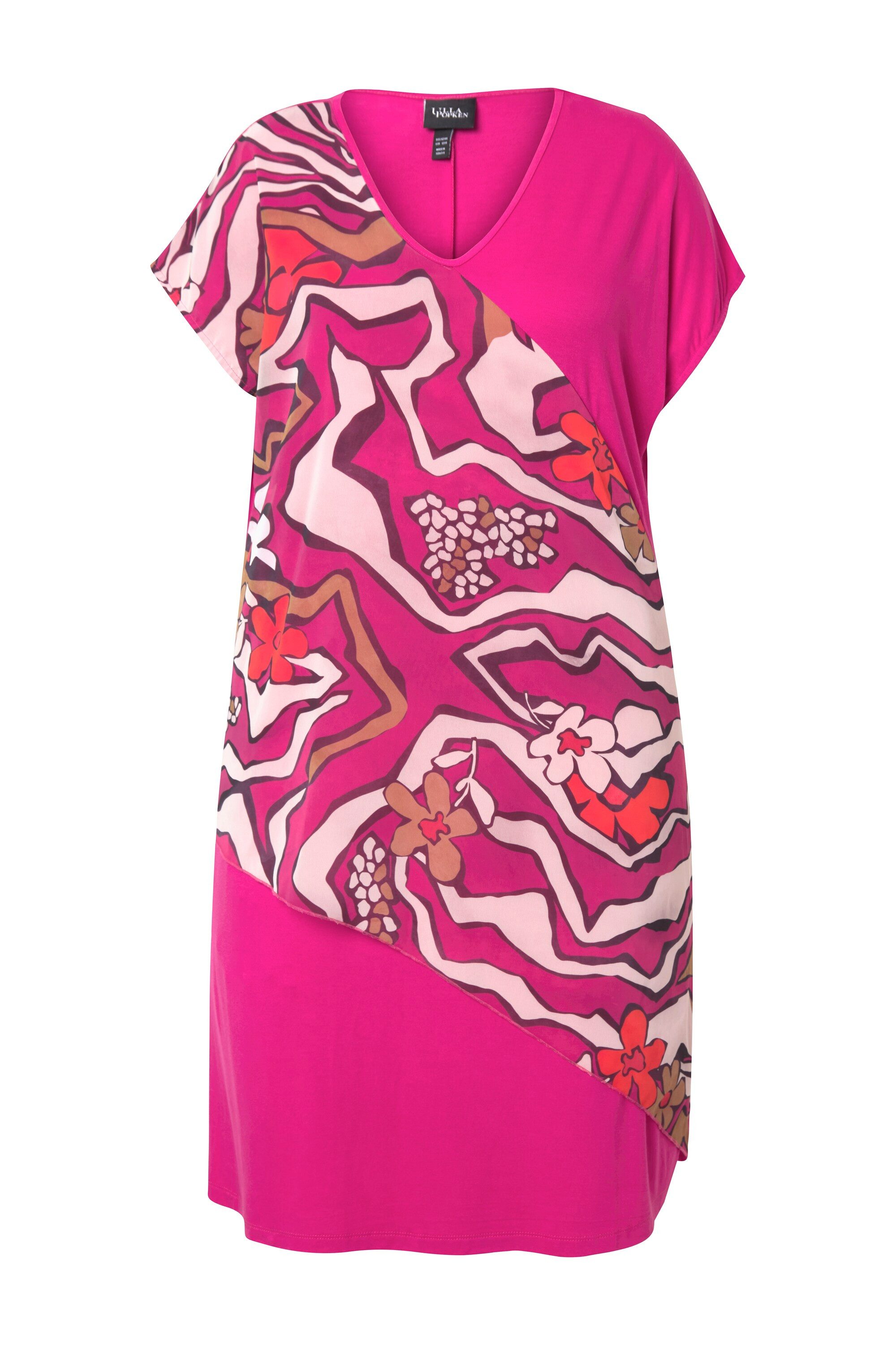 Ulla Popken Minikleid Jerseykleid Chiffon-Überwurf V-Ausschnitt günstig online kaufen