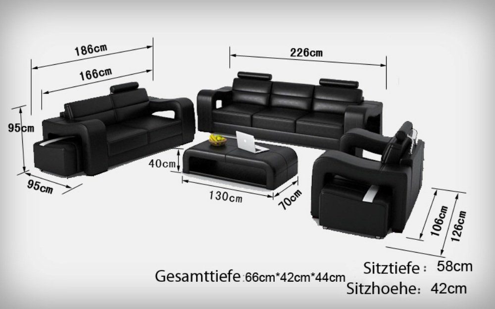 Ledersofa Europe Modern Couch Made in Sofa Wohnlandschaft Sitzer Sofa, 3+2+1 JVmoebel