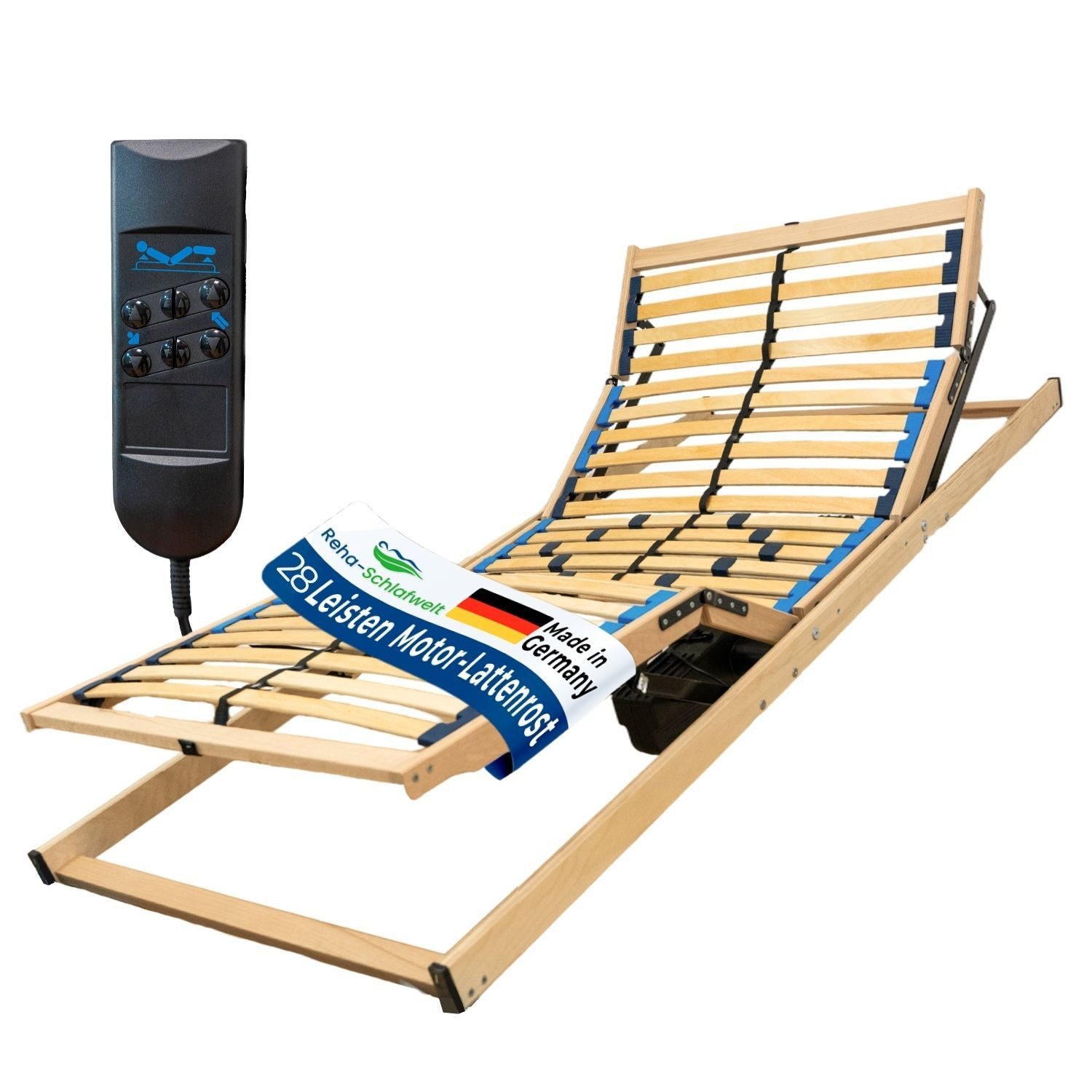 Lattenrost HARMONYFLEX, Reha-Schlafwelt, Kopfteil motorisch verstellbar, Fußteil motorisch verstellbar, 120x200 cm, 28 Leisten, fertig montiert, Härtegrad, Made in Germany