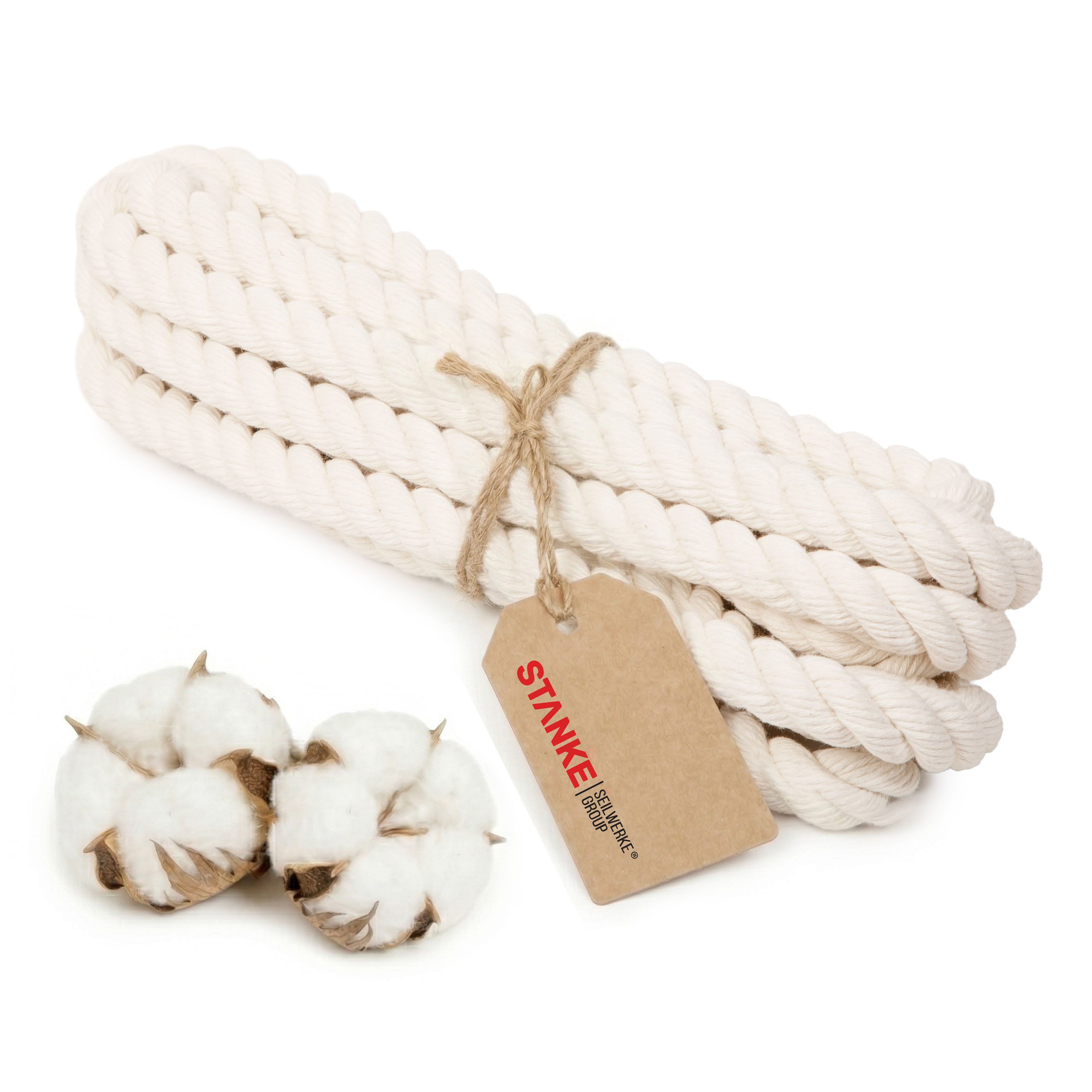 STANKE Seil Baumwollseil 20mm x 15m 3-schäftig gedreht 100% natürliche Baumwolle (15m Rolle, 1-tlg., 15m Rolle), Pflanzenampel, Makramee, Handlaufseil, Dekoseil, färbbar, saugfähig