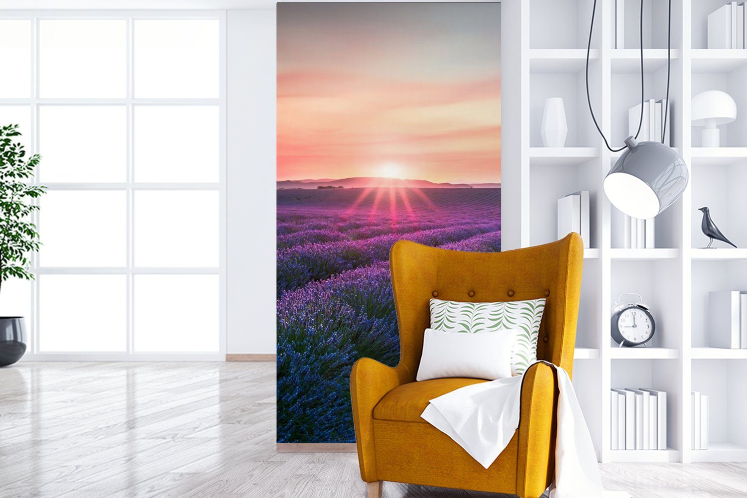 Fototapete Himmel, Wohnzimmer MuchoWow bedruckt, Fototapete St), Lila Matt, (2 - Küche, - Vliestapete Lavendel Schlafzimmer für Blumen -