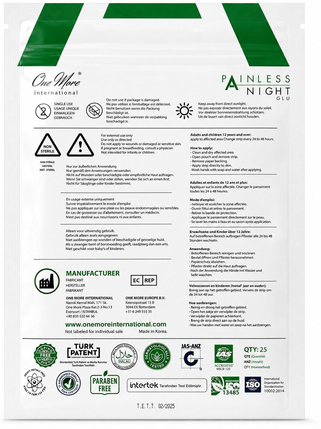 One More International Wärmepflaster mit koreanischem rotem Ginseng – selbstklebend, (1 St., 25er Pack), Painless Night Glu