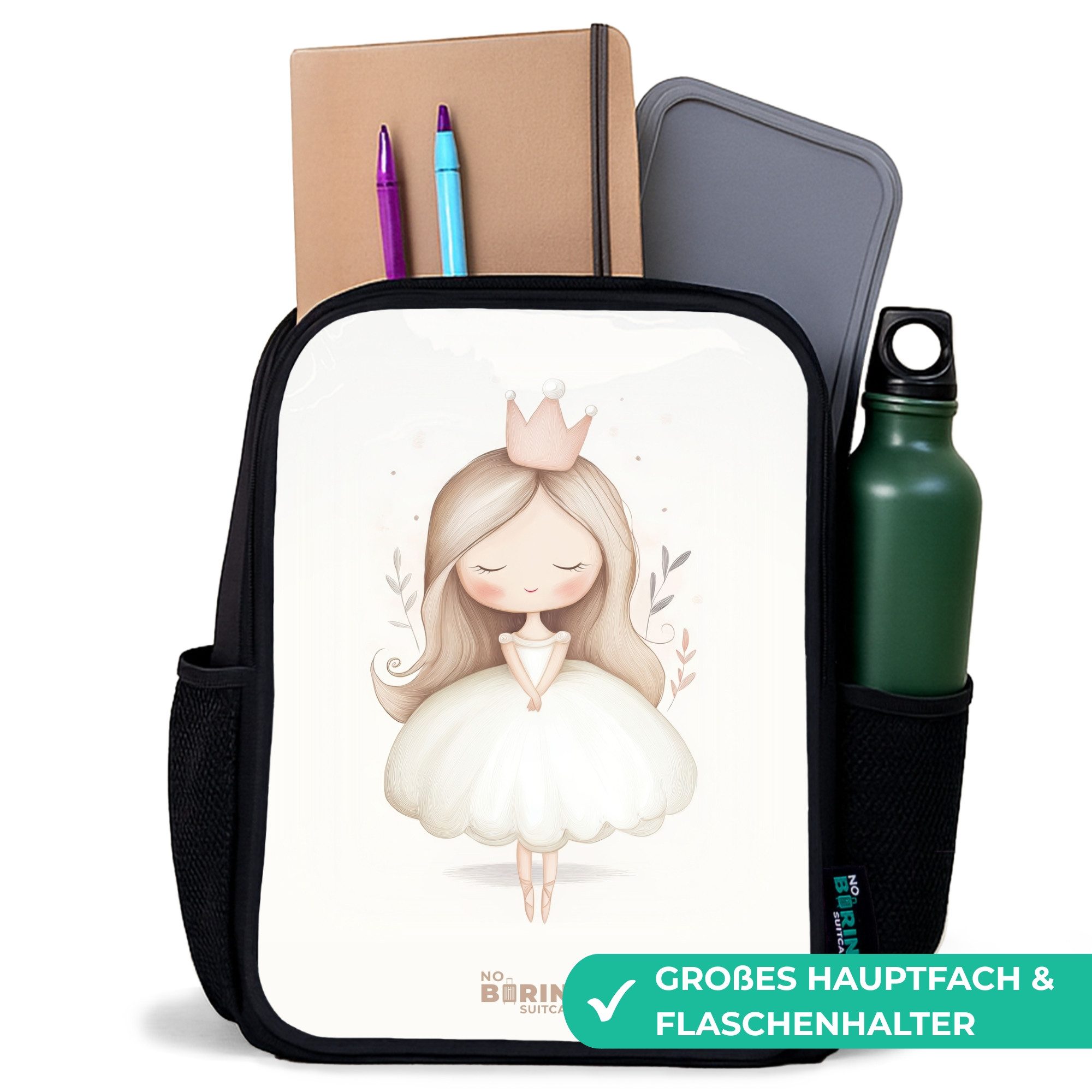 NoBoringSuitcases.com© Rucksack Anmutige Prinzessin in Weiß, Kinderrucksack Schwarz, Schulrucksack, Freizeitrucksack Jungen Mädchen