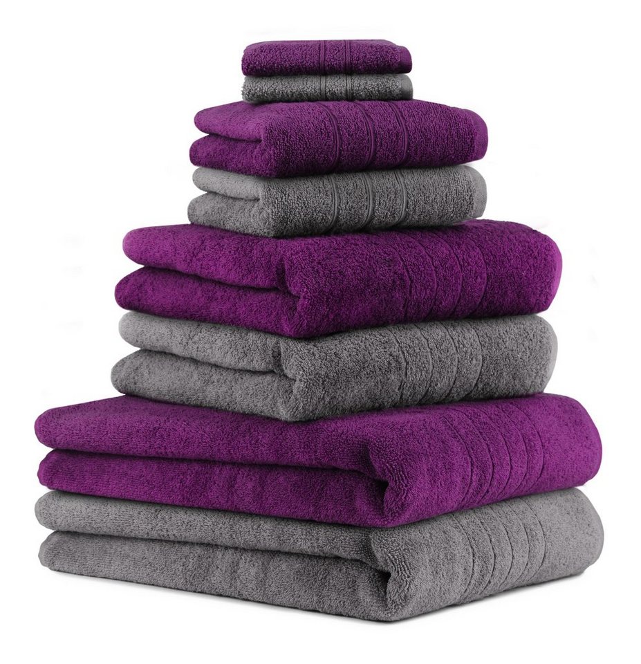 Betz Handtuch Set 8-TLG. Handtuch-Set Deluxe 100% Baumwolle 2 Badetücher 2  Duschtücher 2 Handtücher 2 Seiftücher Farbe anthrazit grau und Pflaume,  100% Baumwolle, (8-tlg)