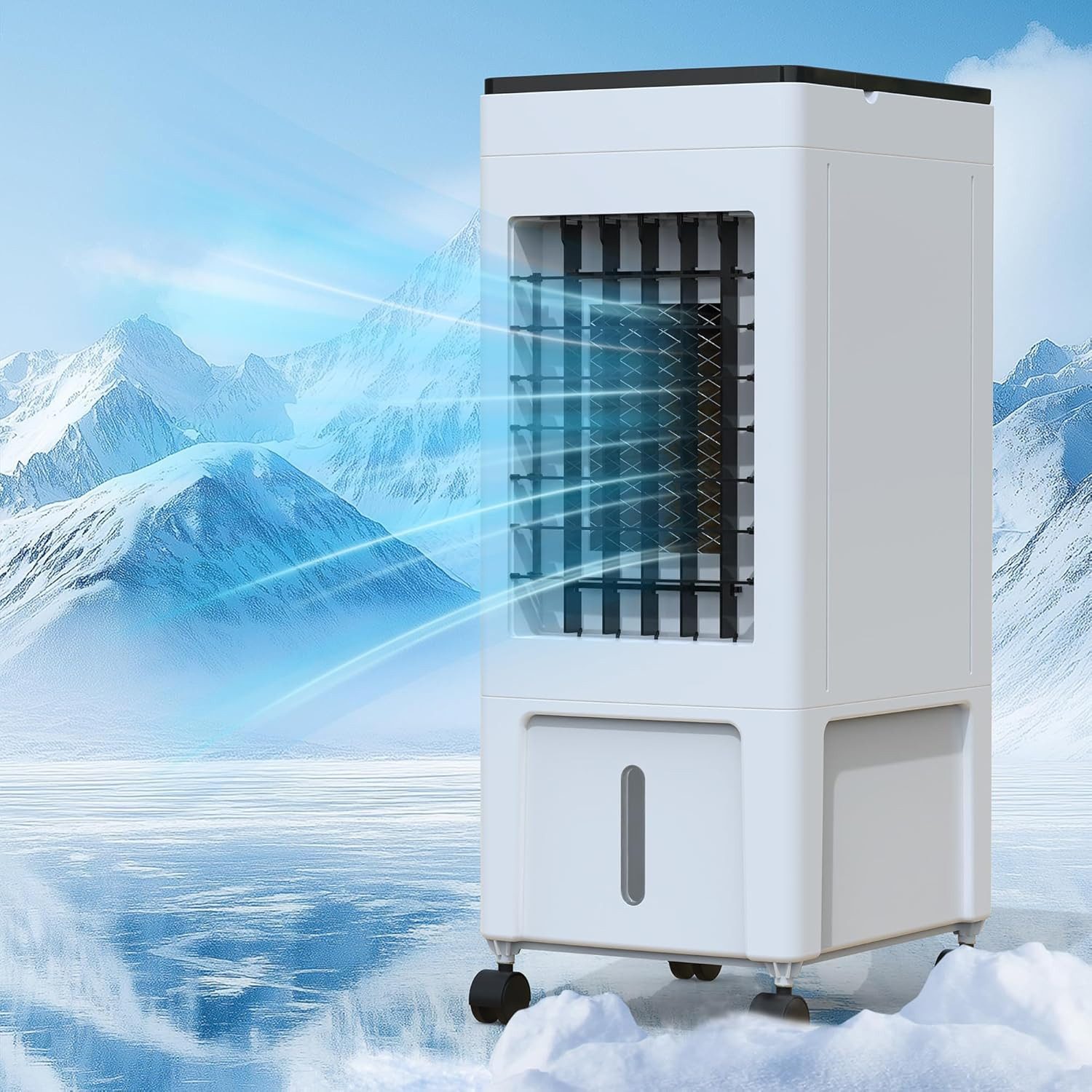 Rebonique Standventilator 3 in 1 Luftkühler Luftbefeuchter Ventilator Leise 8H Timer 3 Geschw., 70° Oszillation 8L Wassertank Fernbedienung 8H Timer