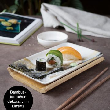 Moritz & Moritz Tafelservice Moritz & Moritz Gourmet - Sushi Set 10 teilig Marmor Schwarz / Gold (8-tlg), 2 Personen, Geschirrset für 2 Personen