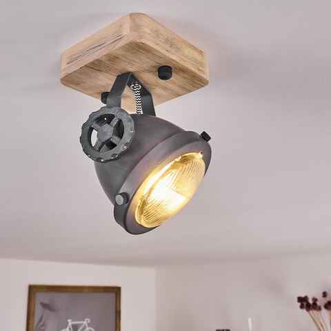 hofstein Deckenleuchte »Biati« verstellbare Wandlampe aus Metall/Holz/Glas, Grau/Braun/Natur, ohne Leuchtmittel, 1xGU10 Fassung max. 50 Watt, Wandspot im Retro/Vintage Design