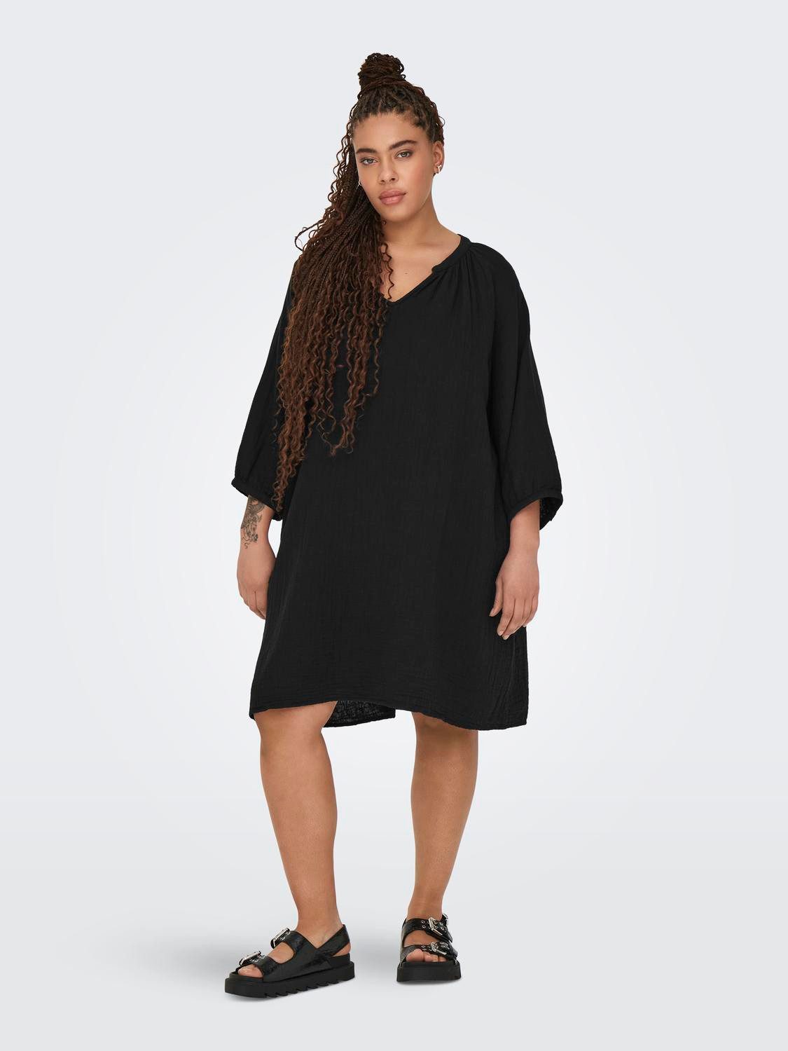 ONLY CARMAKOMA Shirtkleid Midi- V-Ausschnitt 3/4 günstig online kaufen