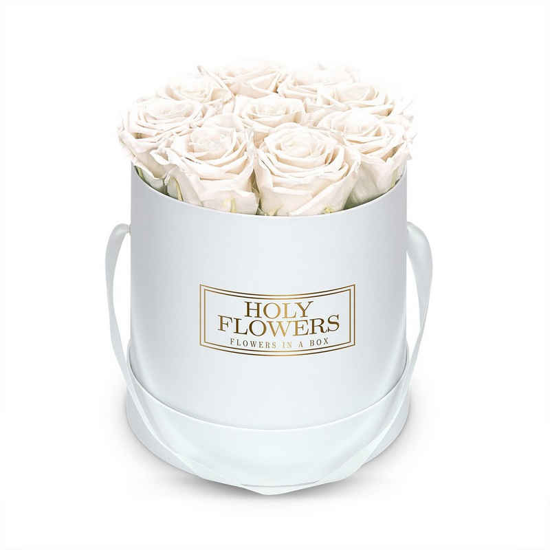 Kunstblume Runde Rosenbox in weiß mit 8- 12 Infinity Rosen I 3 Jahre haltbar I Echte, duftende konservierte Blumen I by Raul Richter Infinity Rose, Holy Flowers, Höhe 15 cm