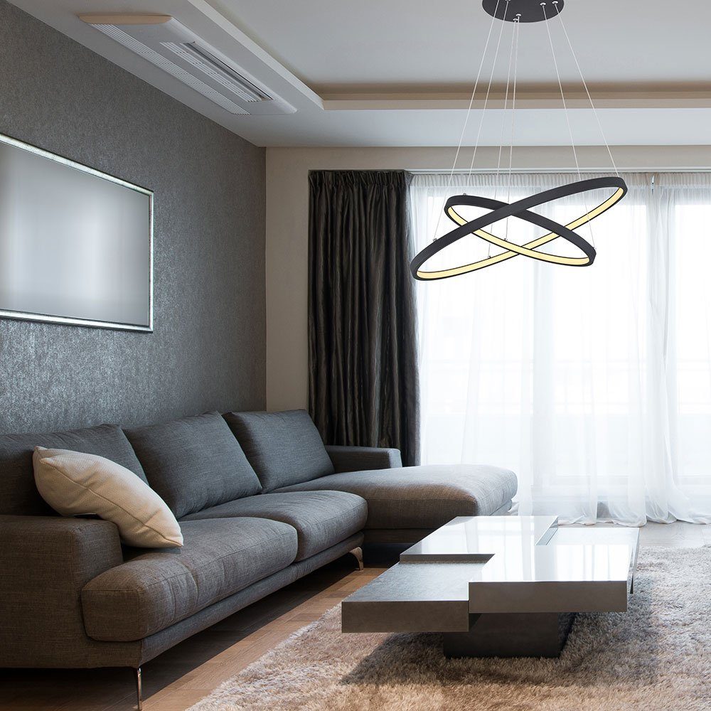 Wohnzimmer Decken Pendelleuchte Lampen Pendelleuchte LED-Leuchtmittel fest Ringe Warmweiß, Pendelleuchte, LED verbaut, etc-shop