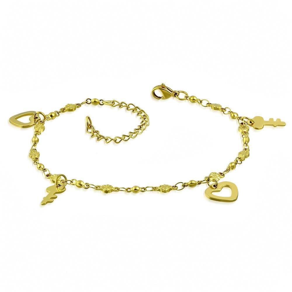 BUNGSA Armband Bettelarmband Herz Gold Damen offen & aus Armband, Schlüssel Edelstahl Armschmuck Bracelet (1 1-tlg)