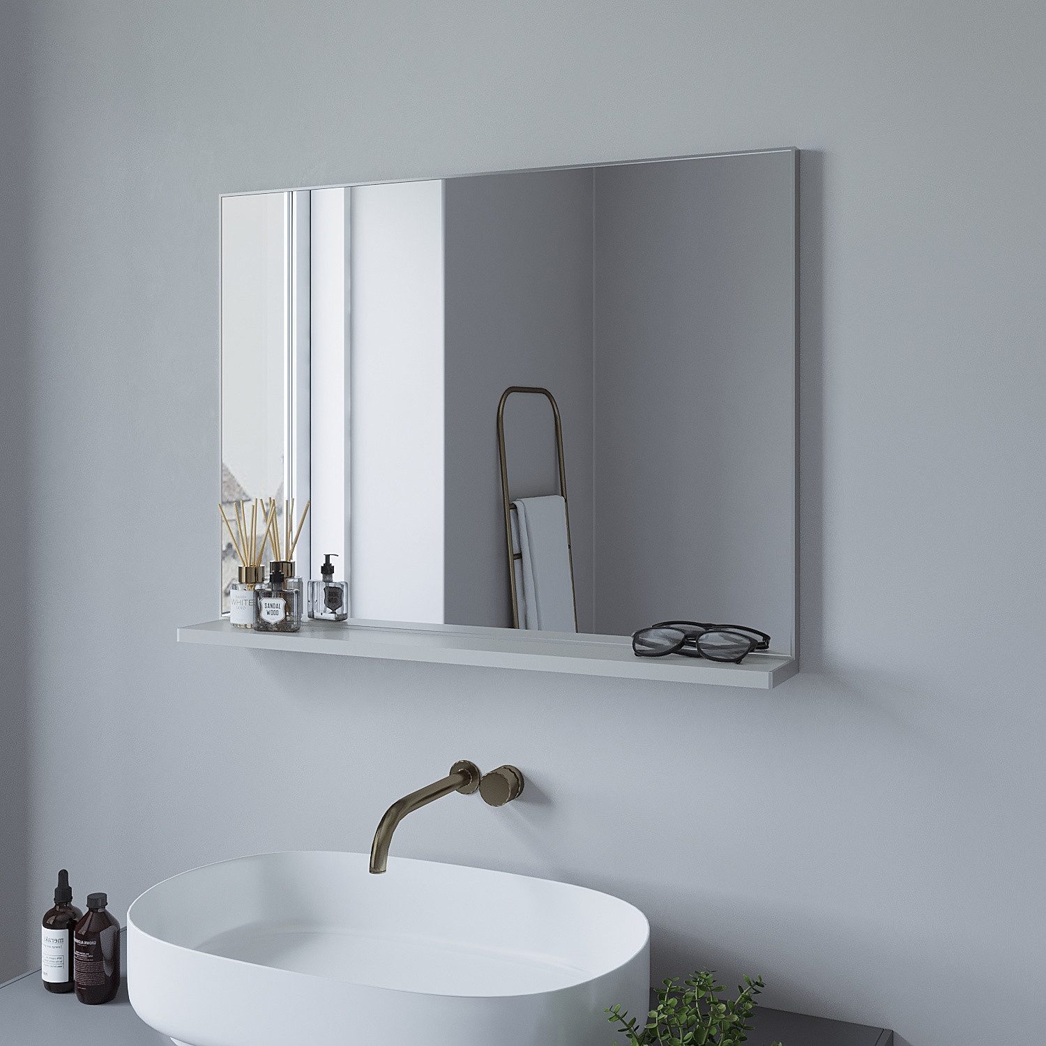 AQUALAVOS Spiegel Wandspiegel Badspiegel mit Ablage 50x70 80x60 100x60 cm Dekospiegel, Geeignet für Flur, Schlafzimmer, Wohnzimmer usw (Ohne Beleuchtung)