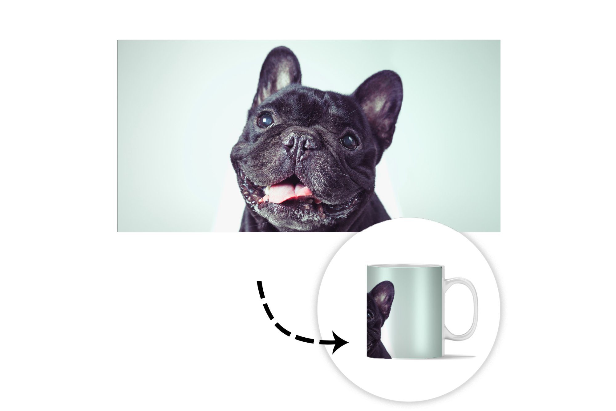 MuchoWow Tasse Französische Bulldogge - Stuhl, - Keramik, Kaffeetassen, Teetasse, Schwarz Becher, Geschenk Teetasse