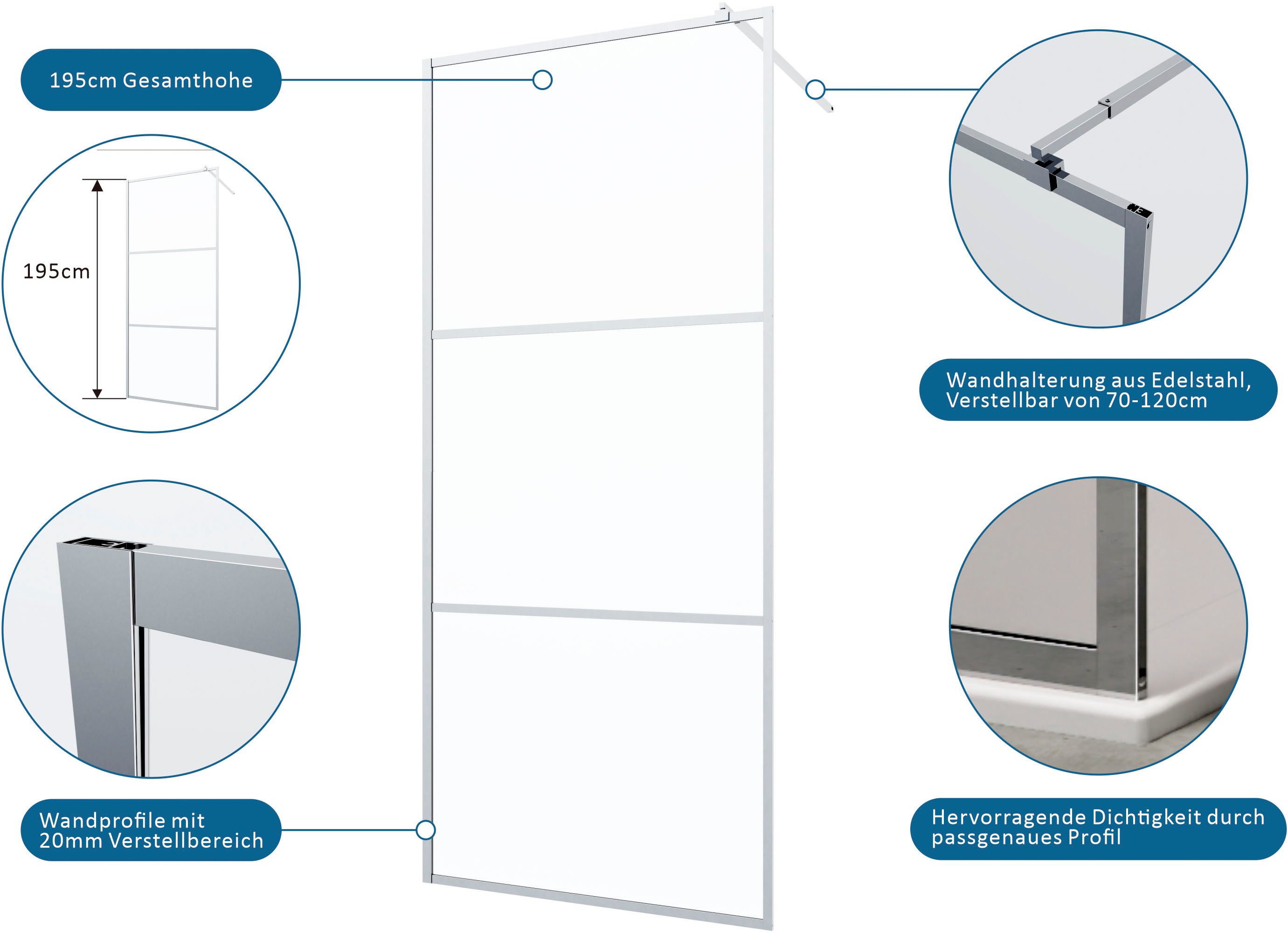 welltime Walk-in-Dusche, Dreigeteilte Scheibe in trendigem Blockdesign
