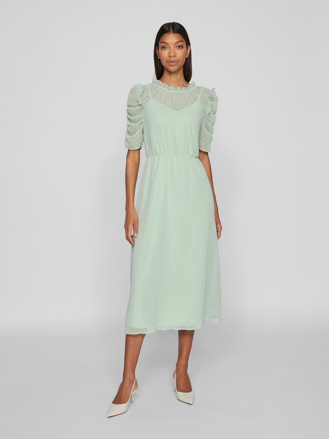 Vila Shirtkleid Elegantes Tüllkleid Midi Halbarm günstig online kaufen