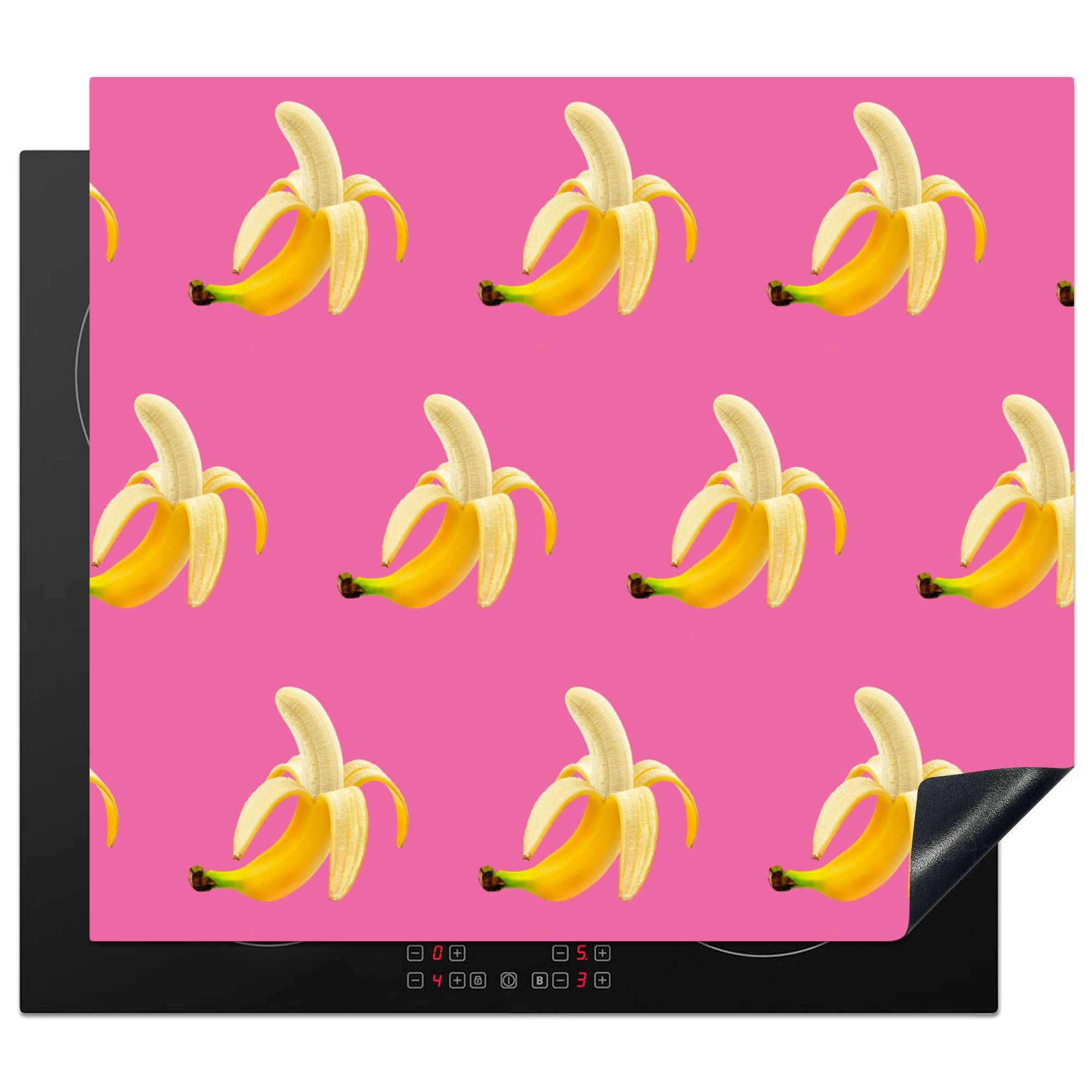 MuchoWow Herdblende-/Abdeckplatte Banane - Muster - Rosa, Vinyl, (1 tlg), 59x52 cm, Ceranfeldabdeckung für die küche, Induktionsmatte