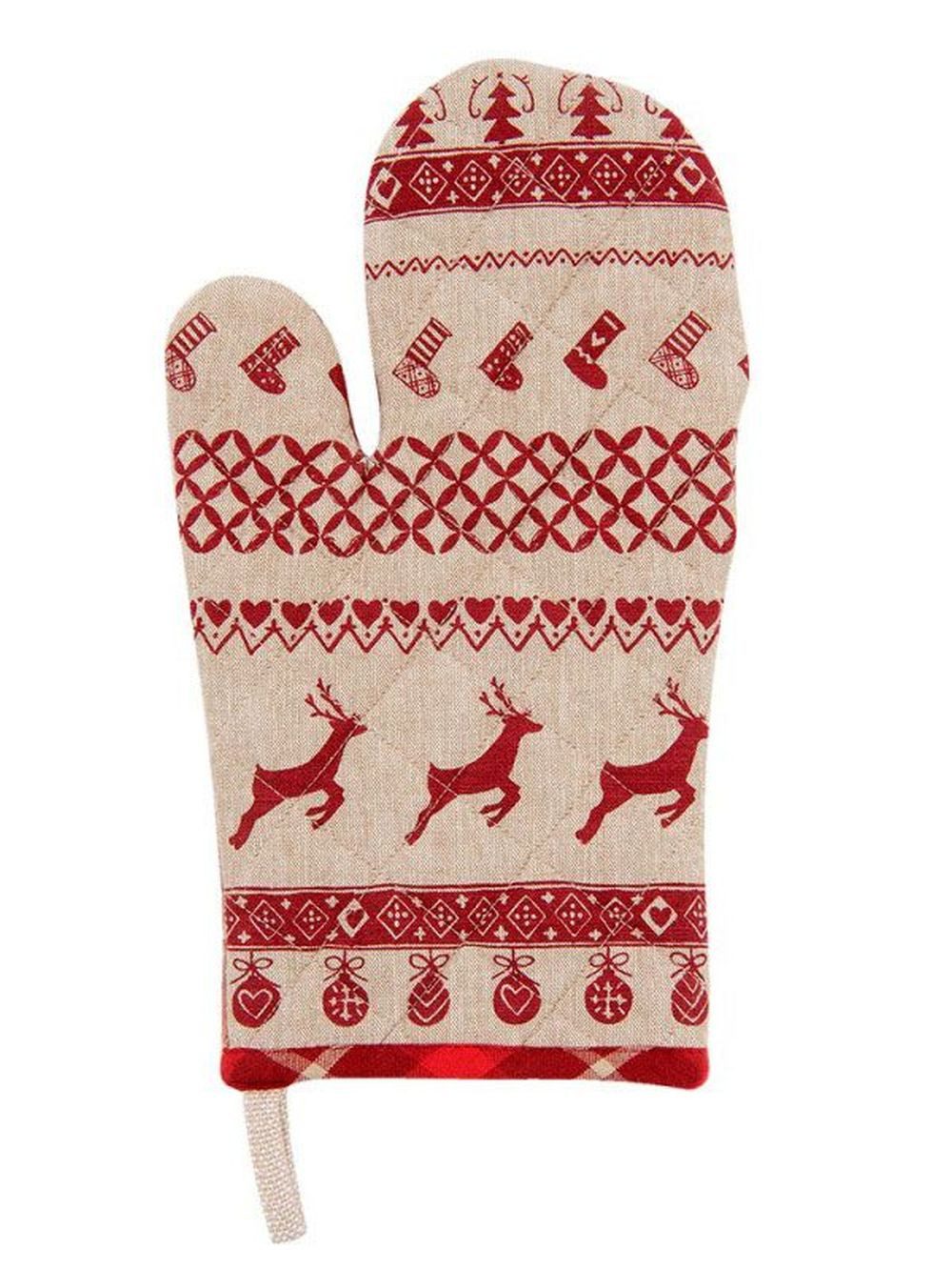Clayre & Eef Topflappen Ofenhandschuh Backhandschuh Grillhandschuh Topflappen Nordic Landhaus, Ofenhandschuh Weihnachten Küchenhandschuh Baumwolle Hitzeschutz