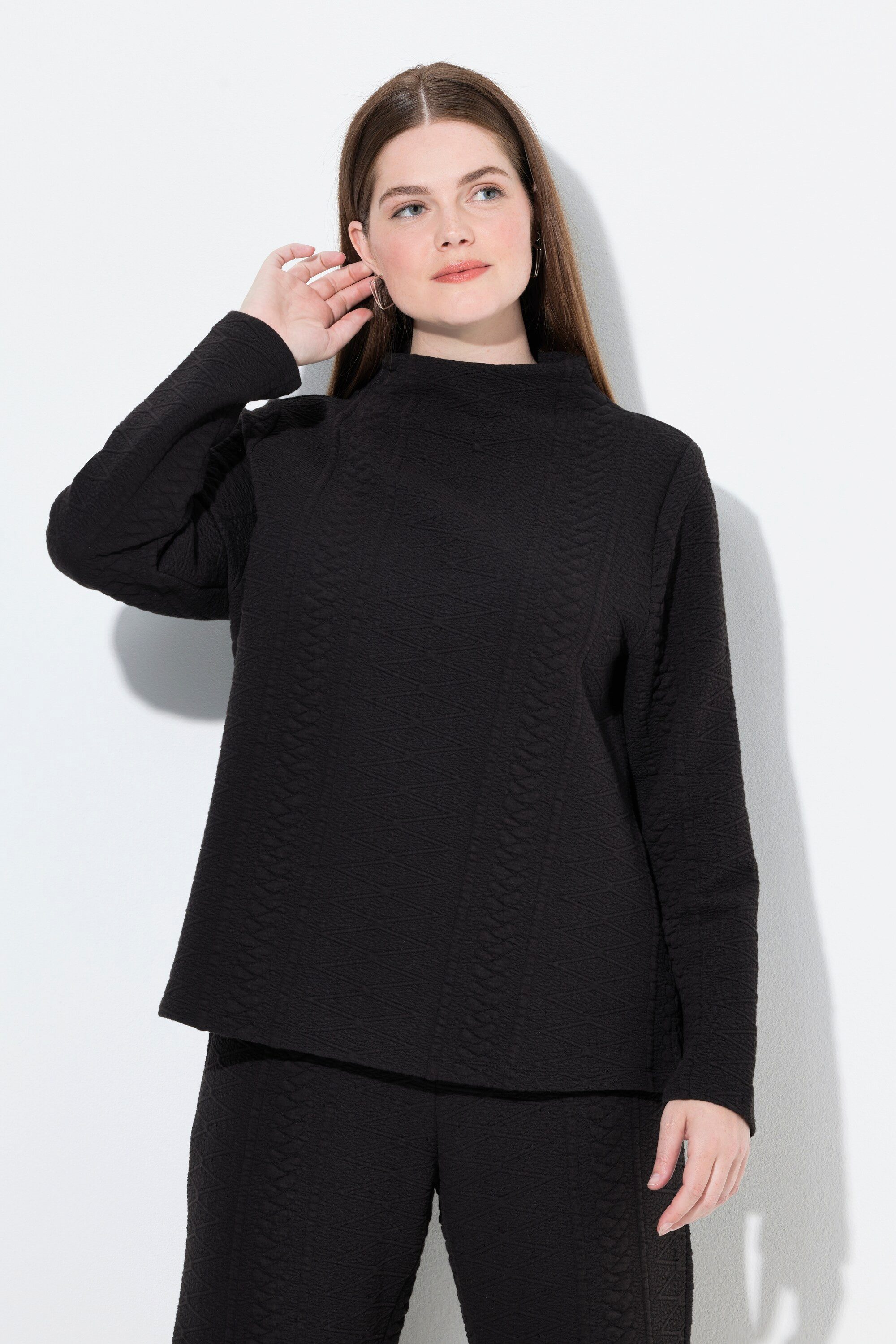 Ulla Popken Sweatshirt Jacquard-Sweatshirt Stehkragen Langarm günstig online kaufen