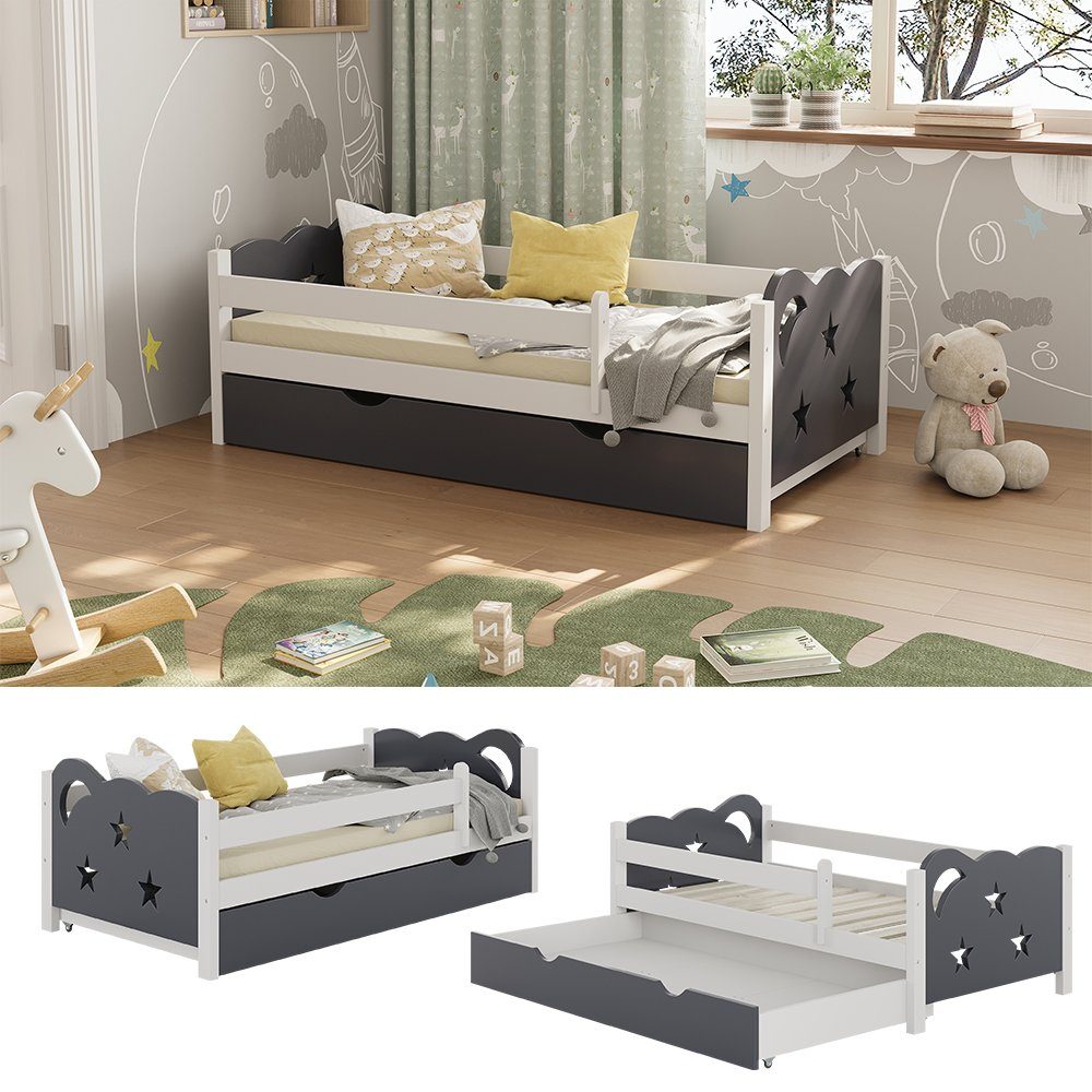 VitaliSpa® Kinderbett Jessica, Grau/Weiß, 70x140 cm mit Schublade, ohne Mat günstig online kaufen