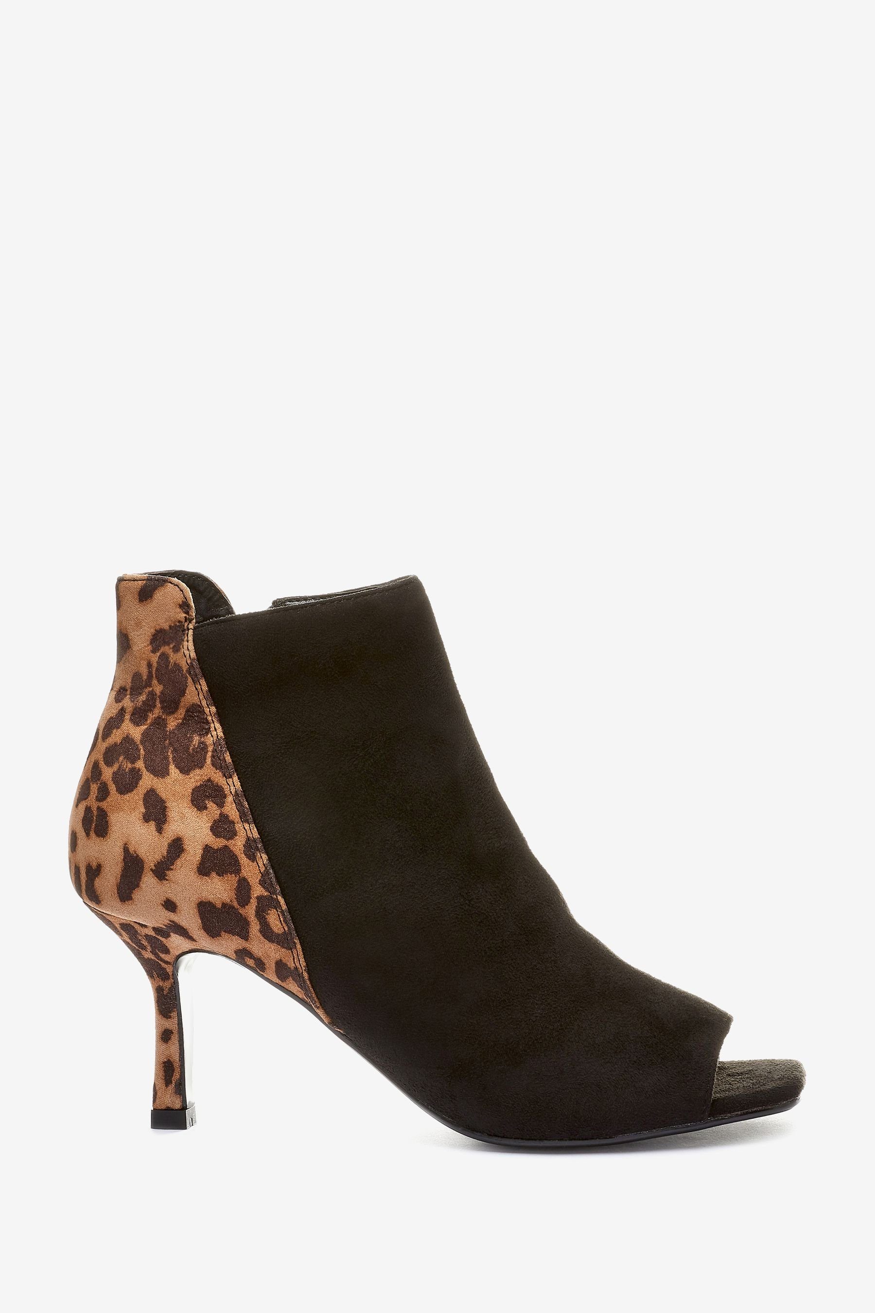 Next Forever Comfort Peeptoe-Schuhe, Black/Animal (1-tlg) Passform Stiefelette weite