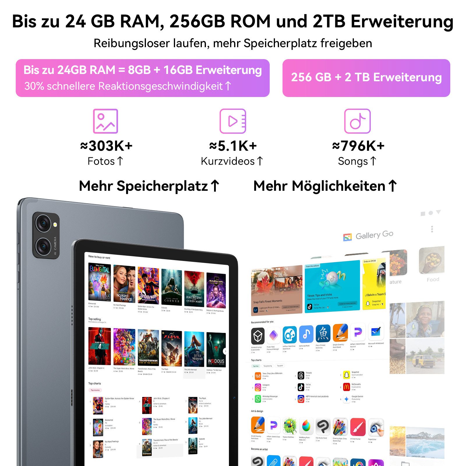 TABWEE 10" Android 16 256GB WiFi mit Tastatur/Maus/Stift Tablet (10", 256 GB, Android16, Android 16, mit Stift/Maus/Tastatur, Gemini Al Magic) – Bild 5 von 5