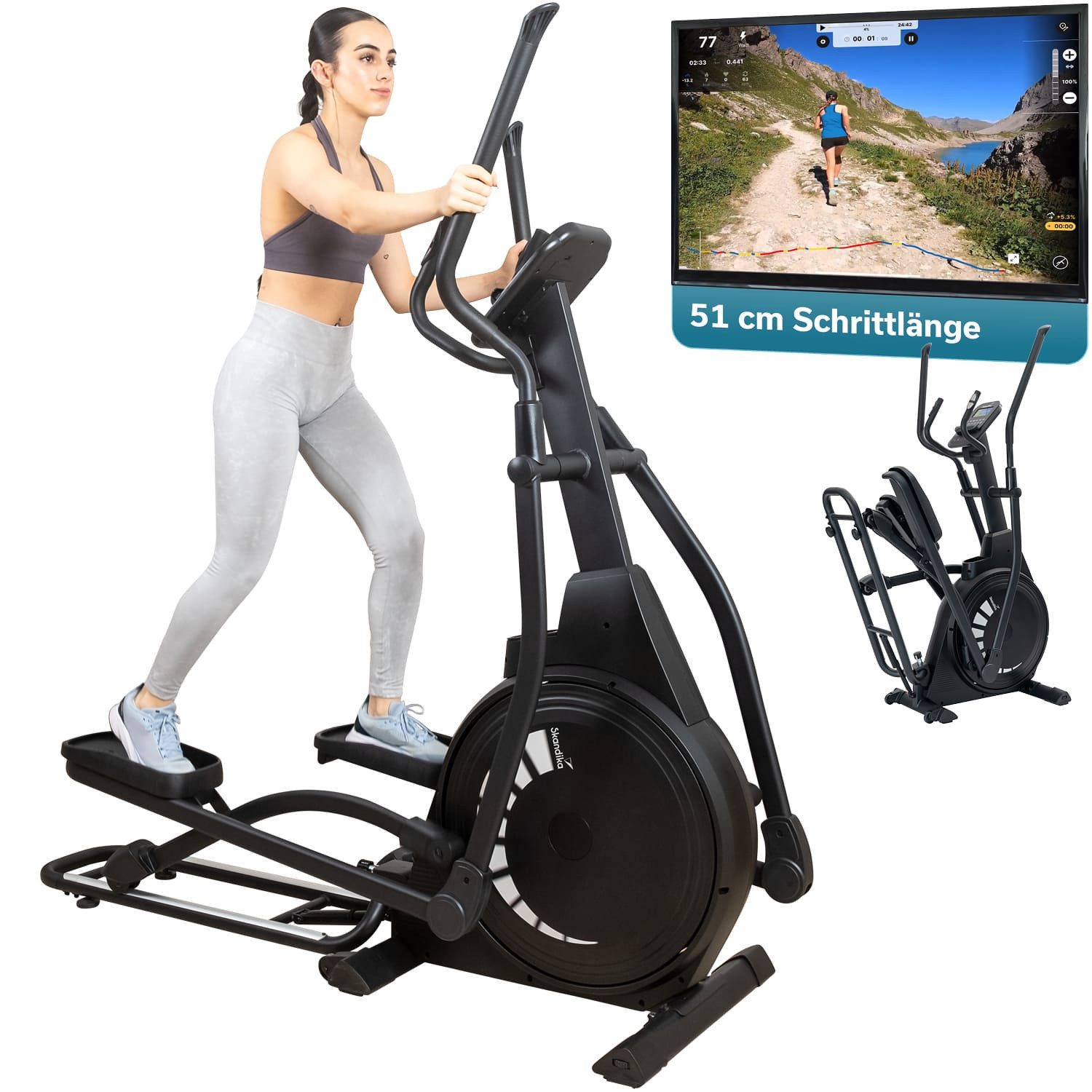 Skandika Crosstrainer Carbon P23, Ellipsentrainer für Zuhause, 23 Programme, Transportrollen, App kompatibel, bis 135 kg, 16 Widerstandsstufen