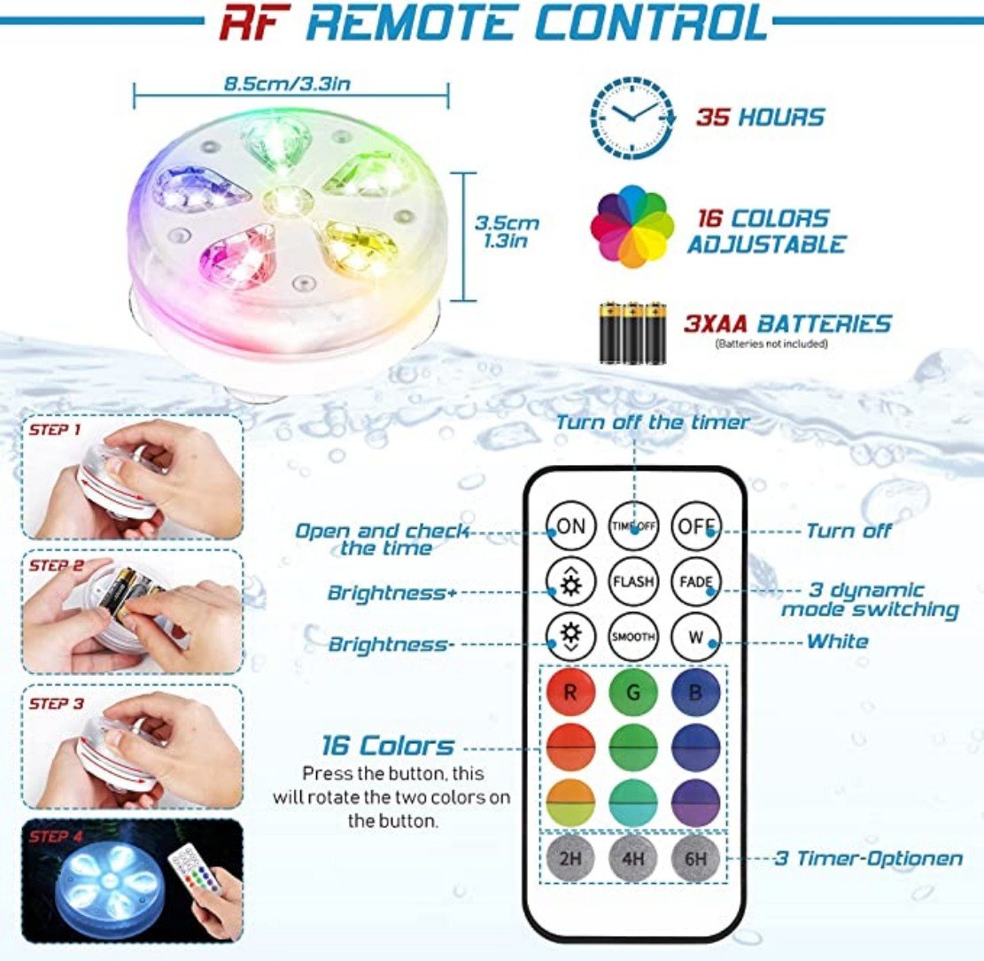 Thumbnail - ibettertec Pool-Lampe Pool-Lampe Pool Beleuchtung 16 LED`s Unterwasser Licht, IP68 Waterproof Submersible LED Pool Light...
