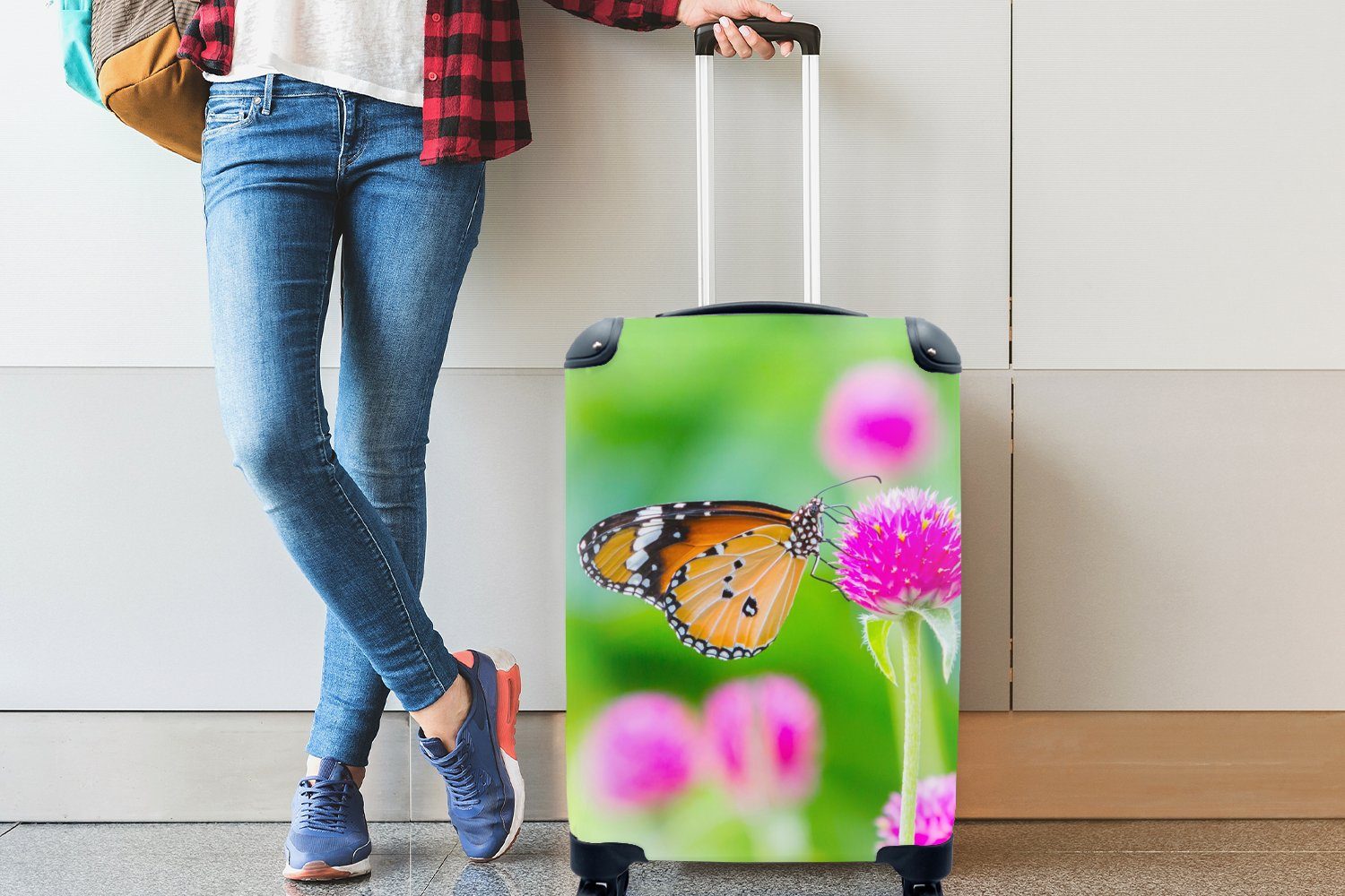 MuchoWow Handgepäckkoffer Landleben - Schmetterling für Blume, - 4 Reisetasche rollen, Distel - Reisekoffer Ferien, Trolley, mit Handgepäck Rollen