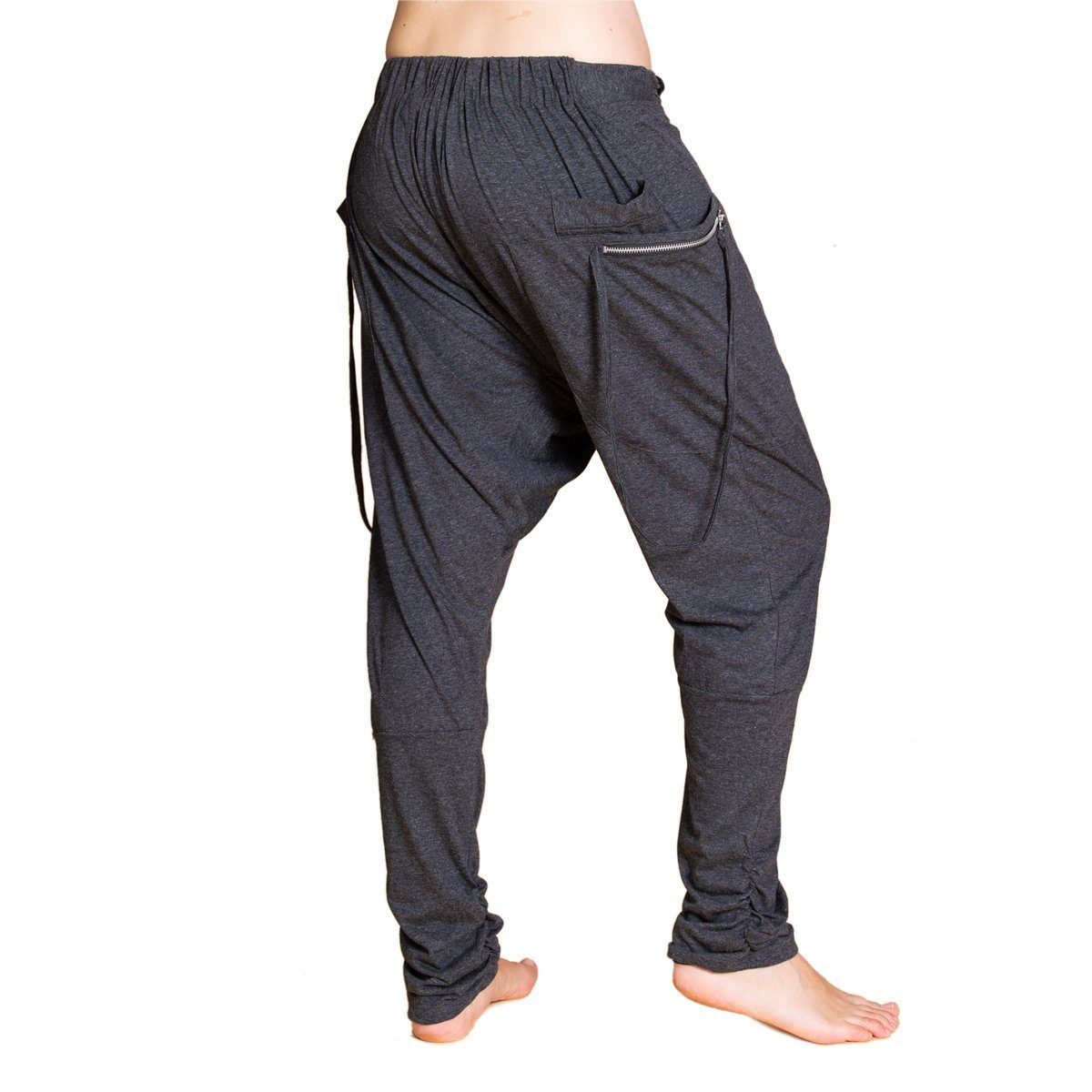 Freizeithose festem Baggy für Baumwoll-Jersey-Stoff Unisex bequeme meliert aus modische Schwarz und Damen Herren Ch01 Haremshose Pants Wellnesshose PANASIAM